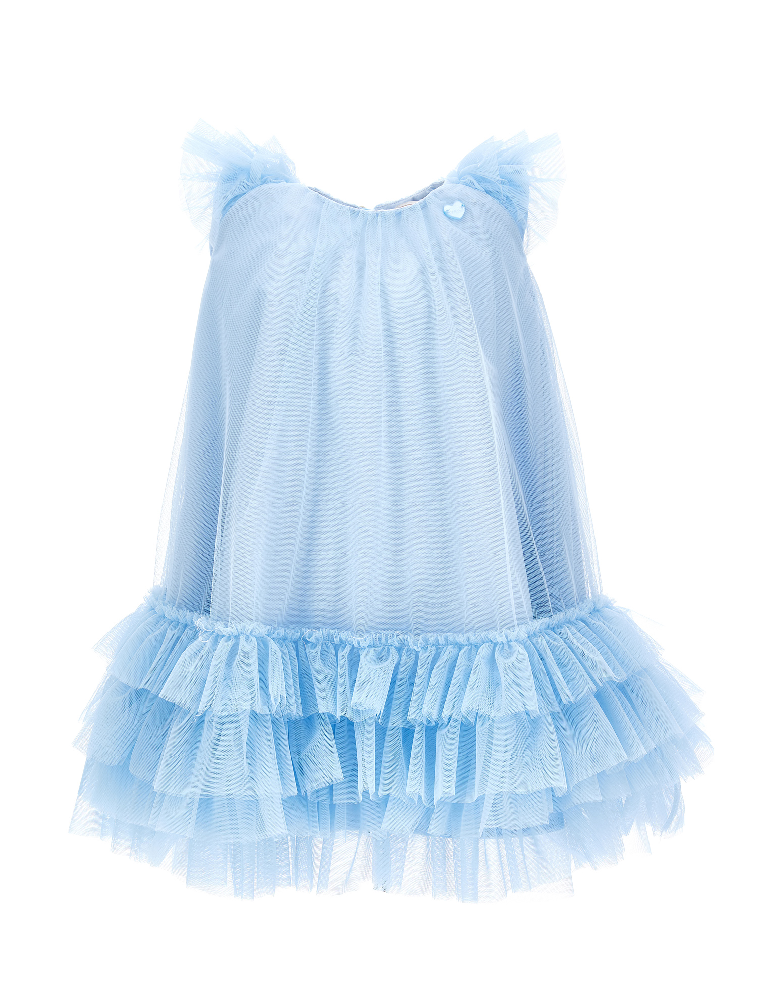 Monnalisa Babies'   Tulle Dress With Small Ruffles In Light Blue