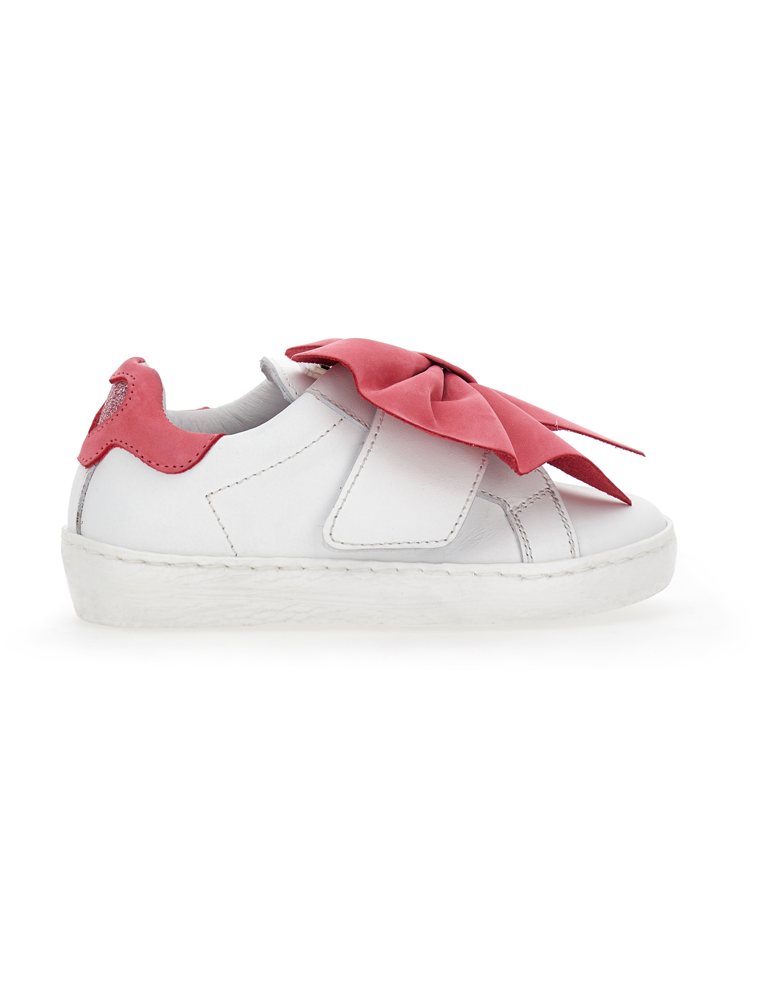 Monnalisa Leather Sneakers With Bow In Cream + Purple