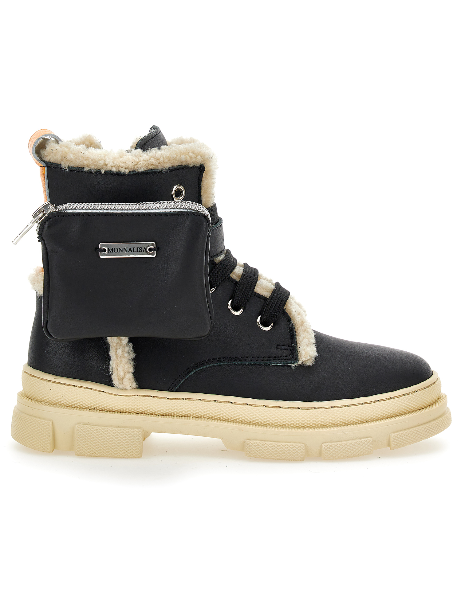 Monnalisa Leather Boots With Sheepskin Inner In Black