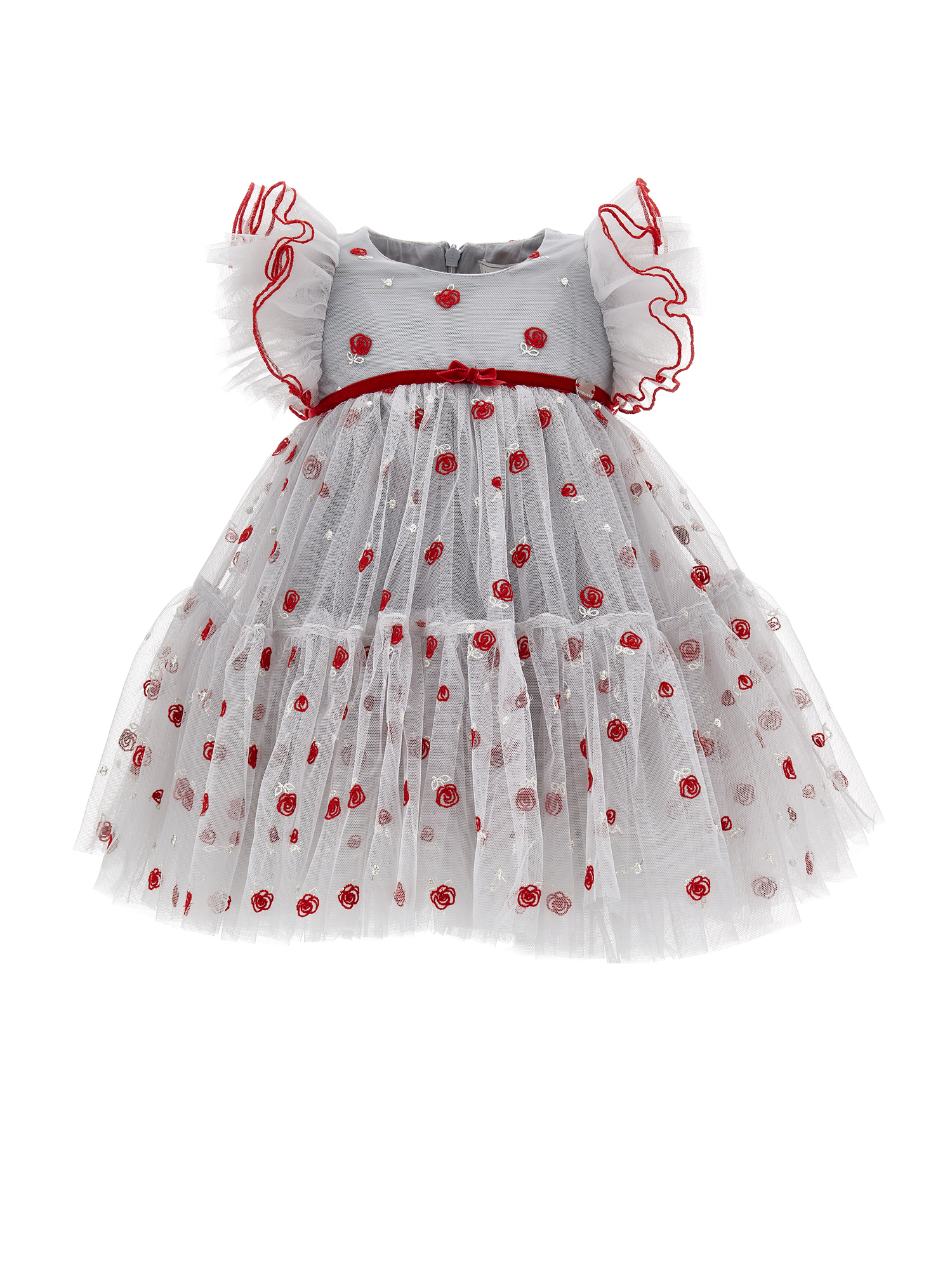 Monnalisa Kids'   Lurex Tulle Dress In Grey + Red
