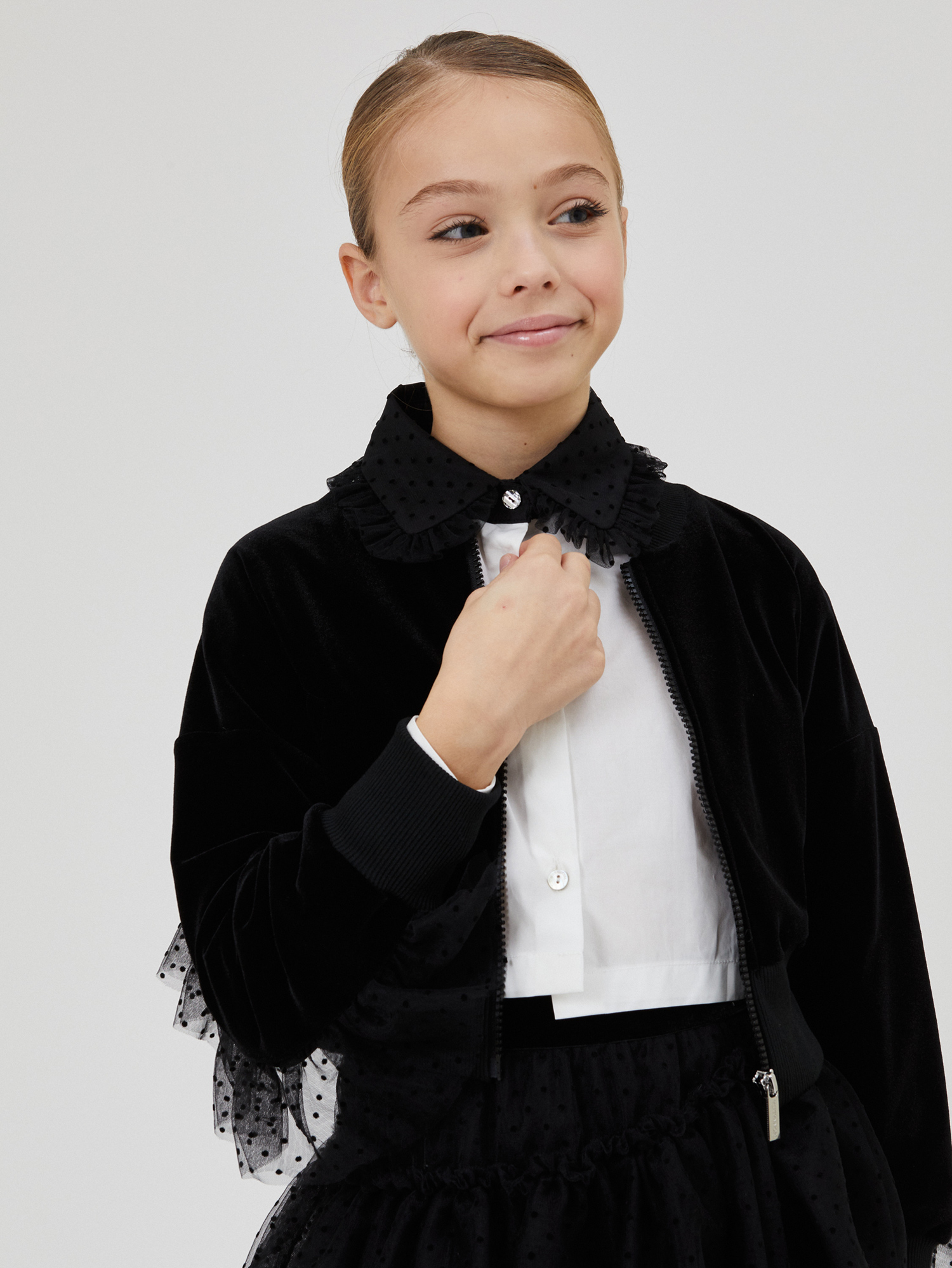 Monnalisa Warp-knit Chenille Sweatshirt In Black