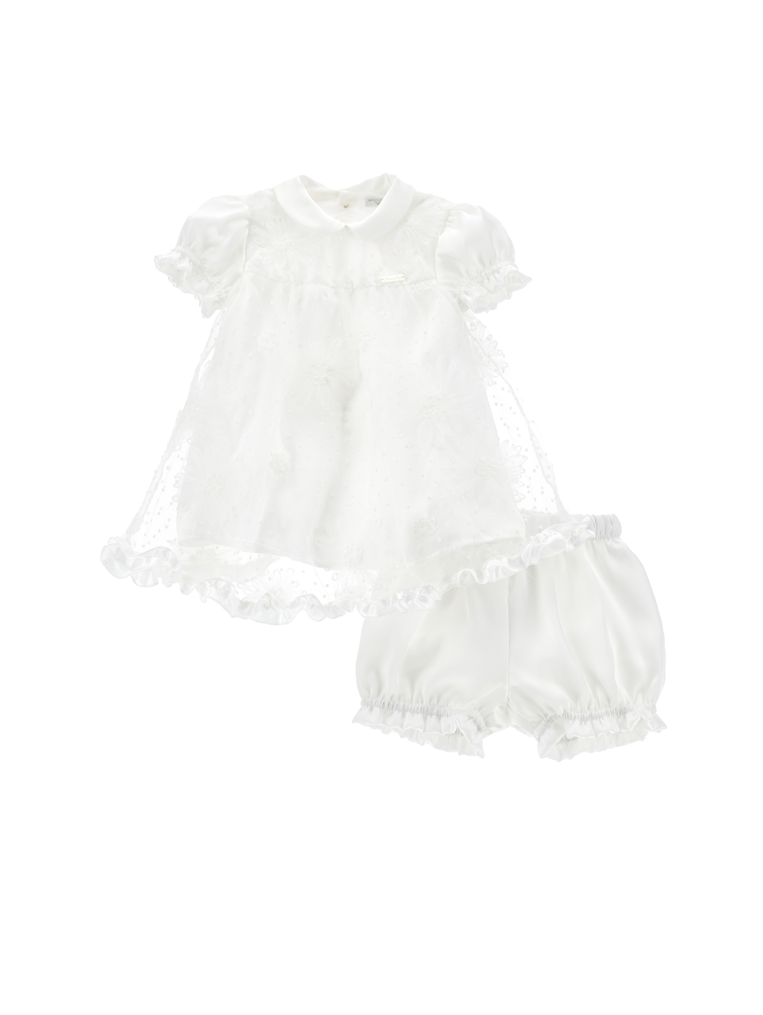 Monnalisa Embroidered Tulle Set In Cream