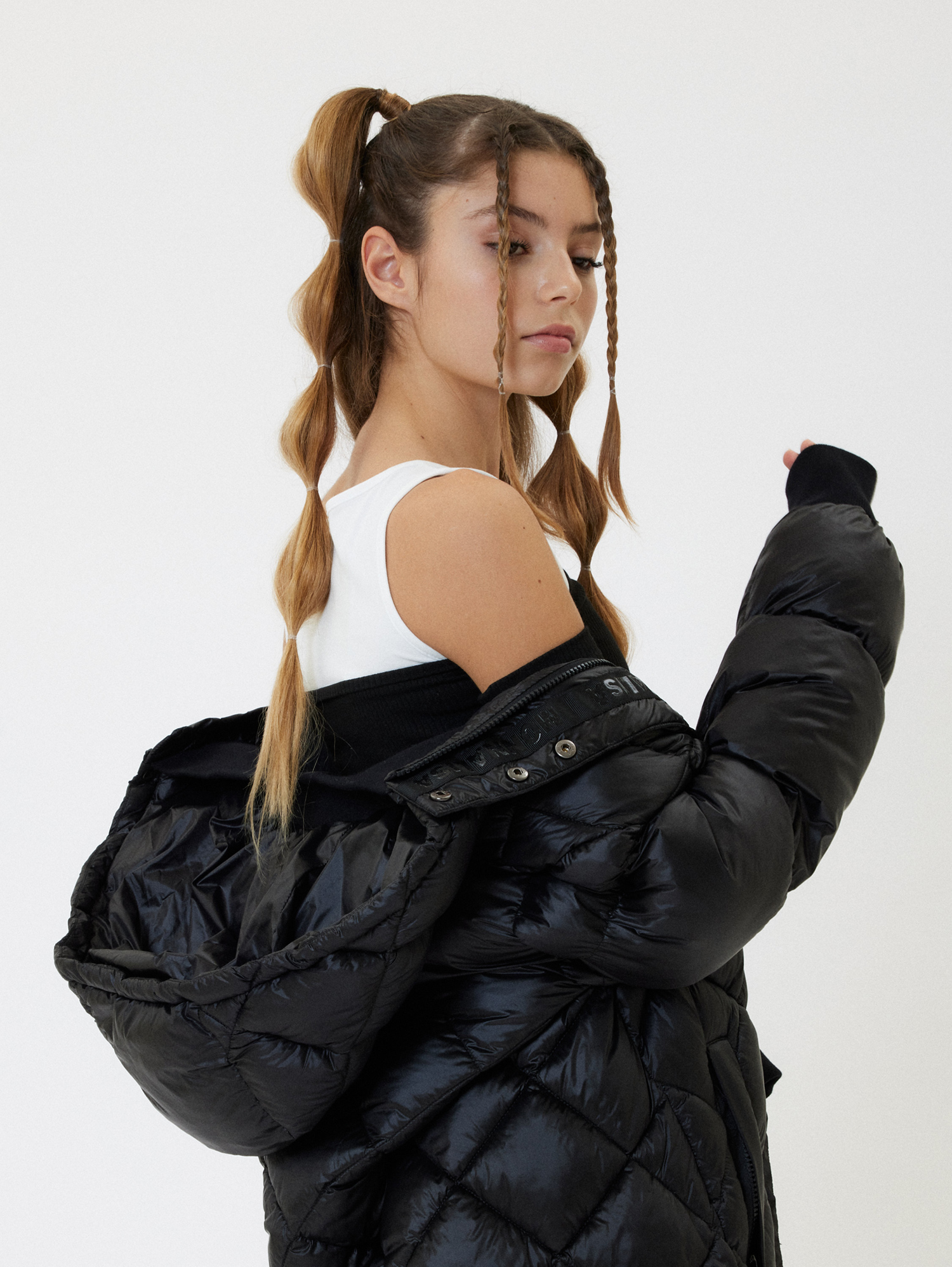 Monnalisa Long Padded Satin-style Jacket In Black