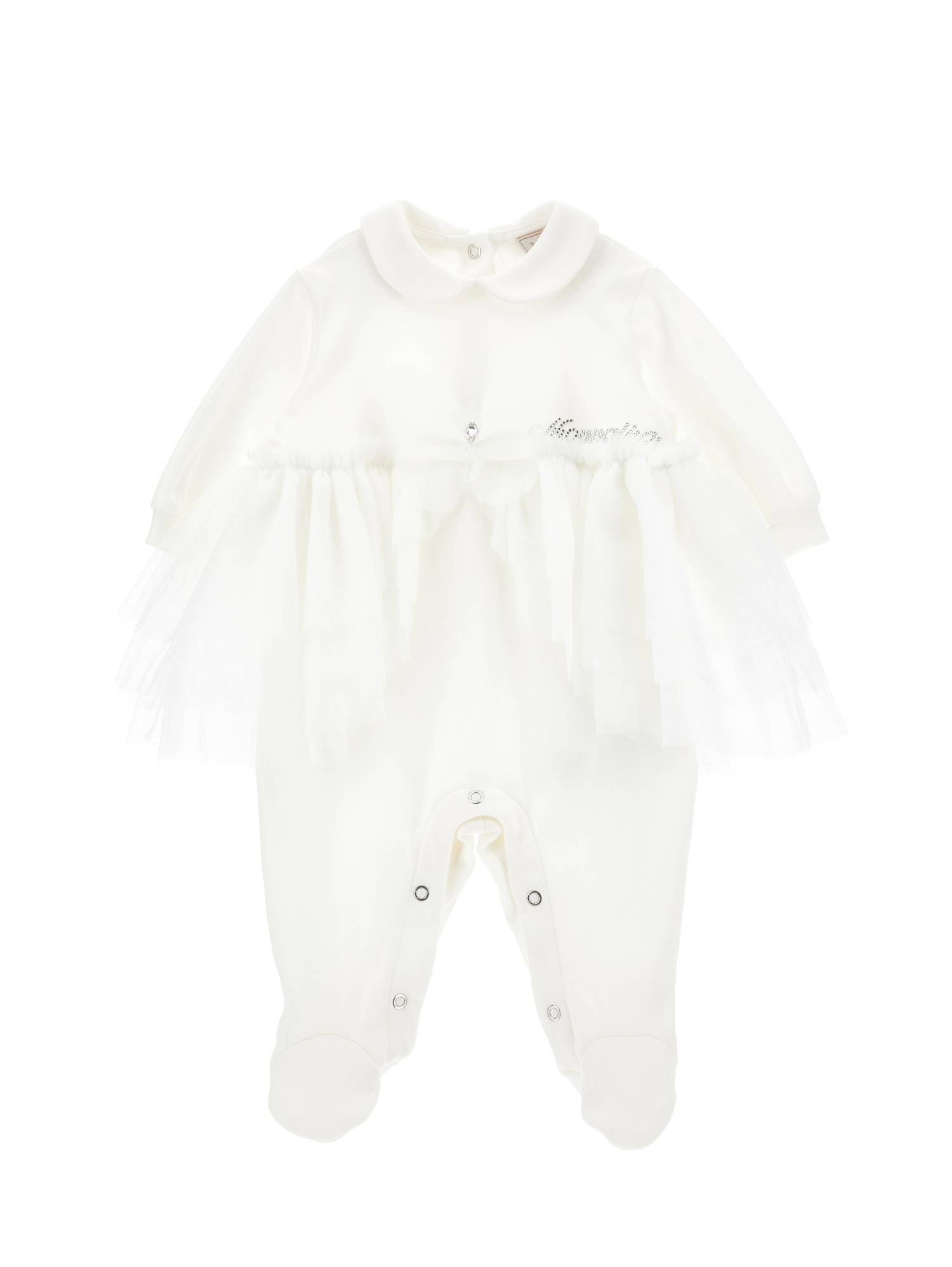 Monnalisa Kids'   Cotton Playsuit With Ruffles At The Waist In Cream