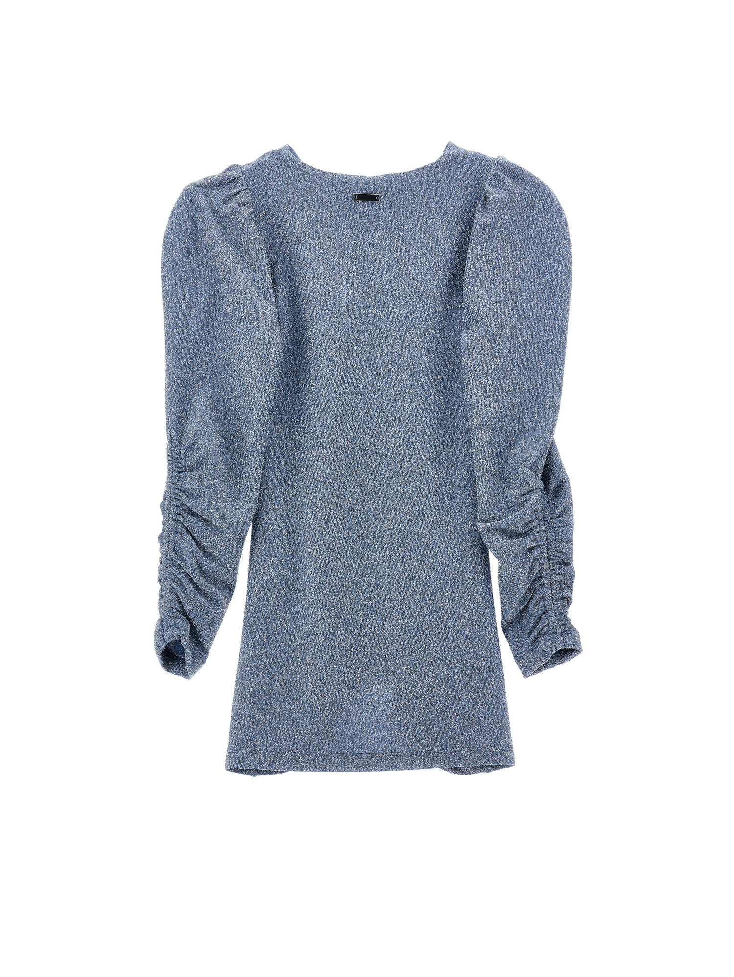 Shop Monnalisa Lurex Knit Dress In Bluestone + Silver