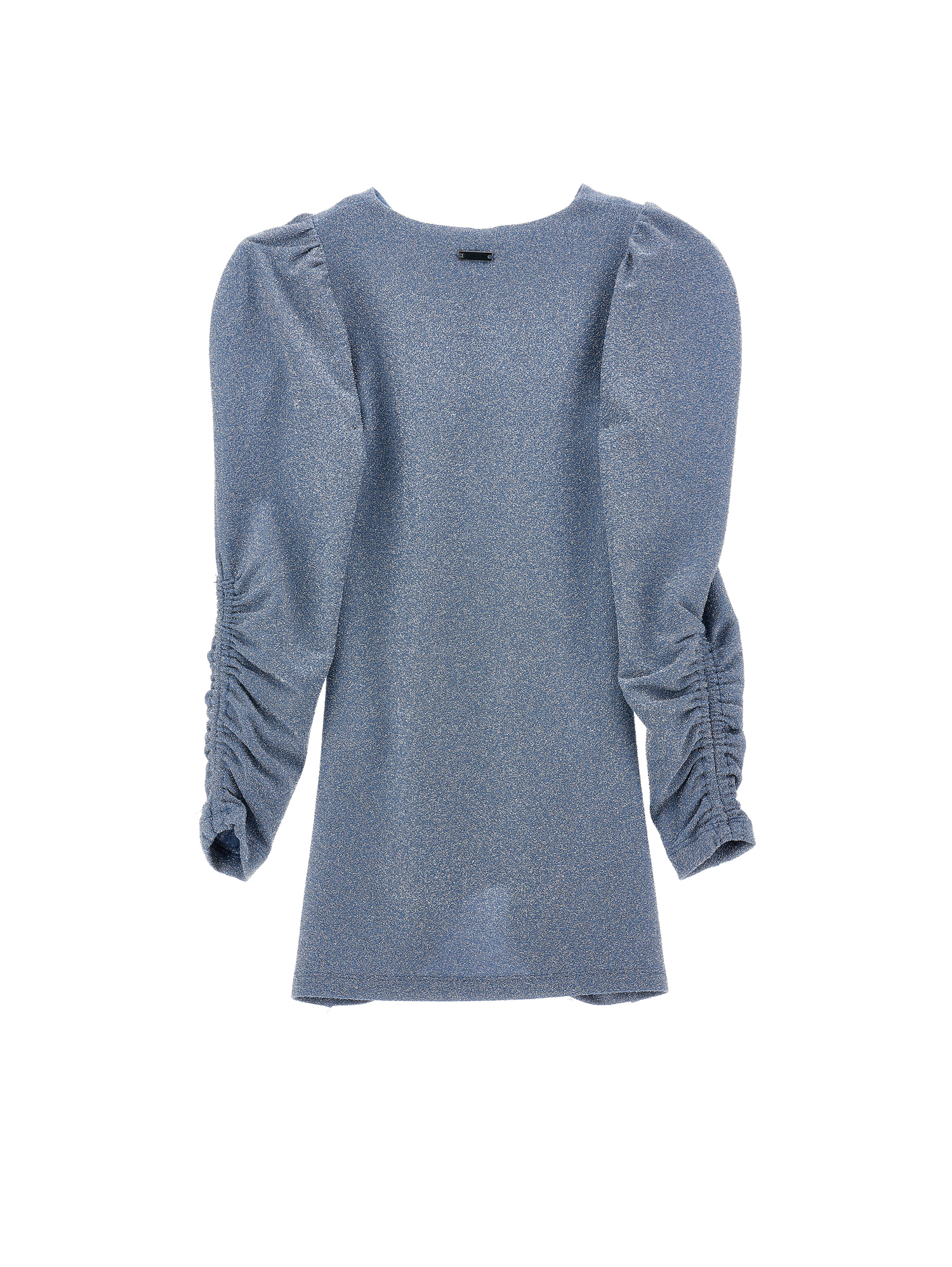 Monnalisa Lurex Knit Dress In Bluestone + Silver