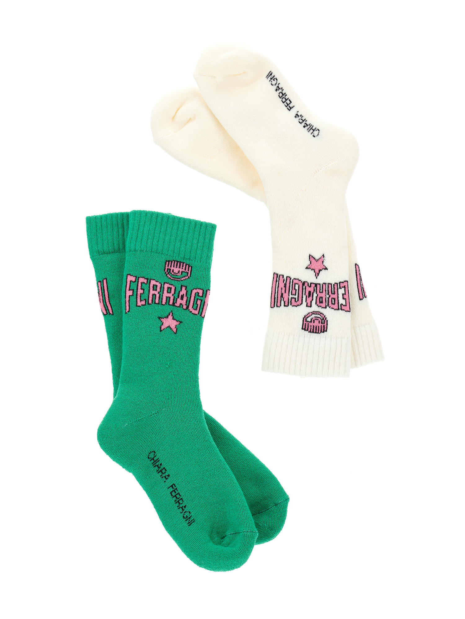 Shop Chiara Ferragni Cf Ferragni Stretch Socks Set In Bright Green + Gardenia
