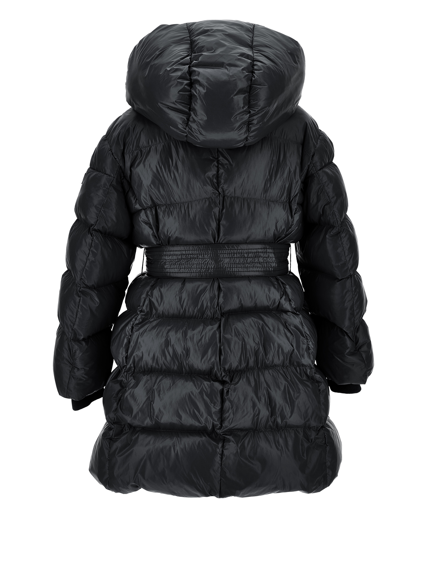 Monnalisa Padded Coat With Ribbon Belt In Black