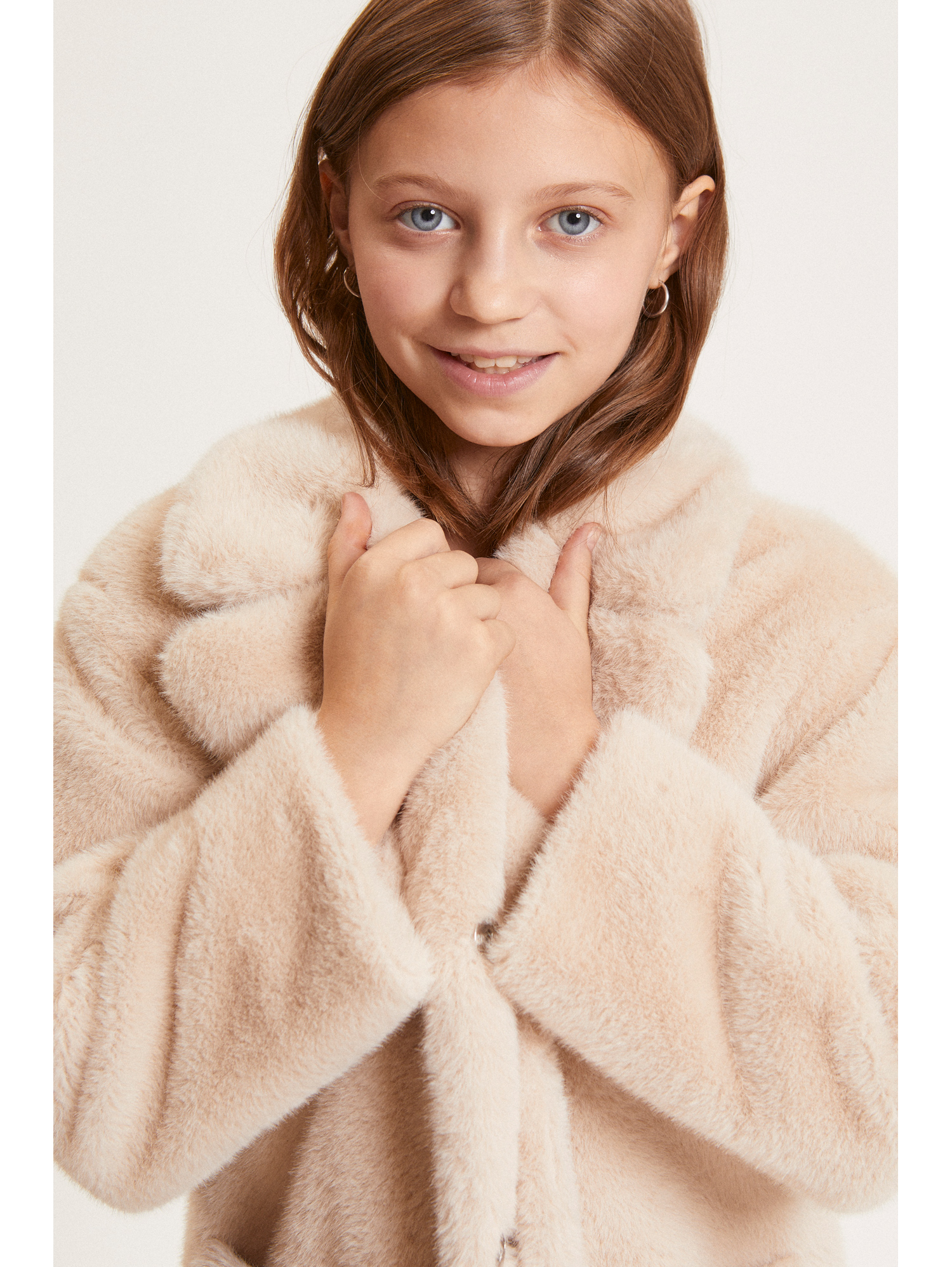 Monnalisa Teddy Coat Buttons In Neutral