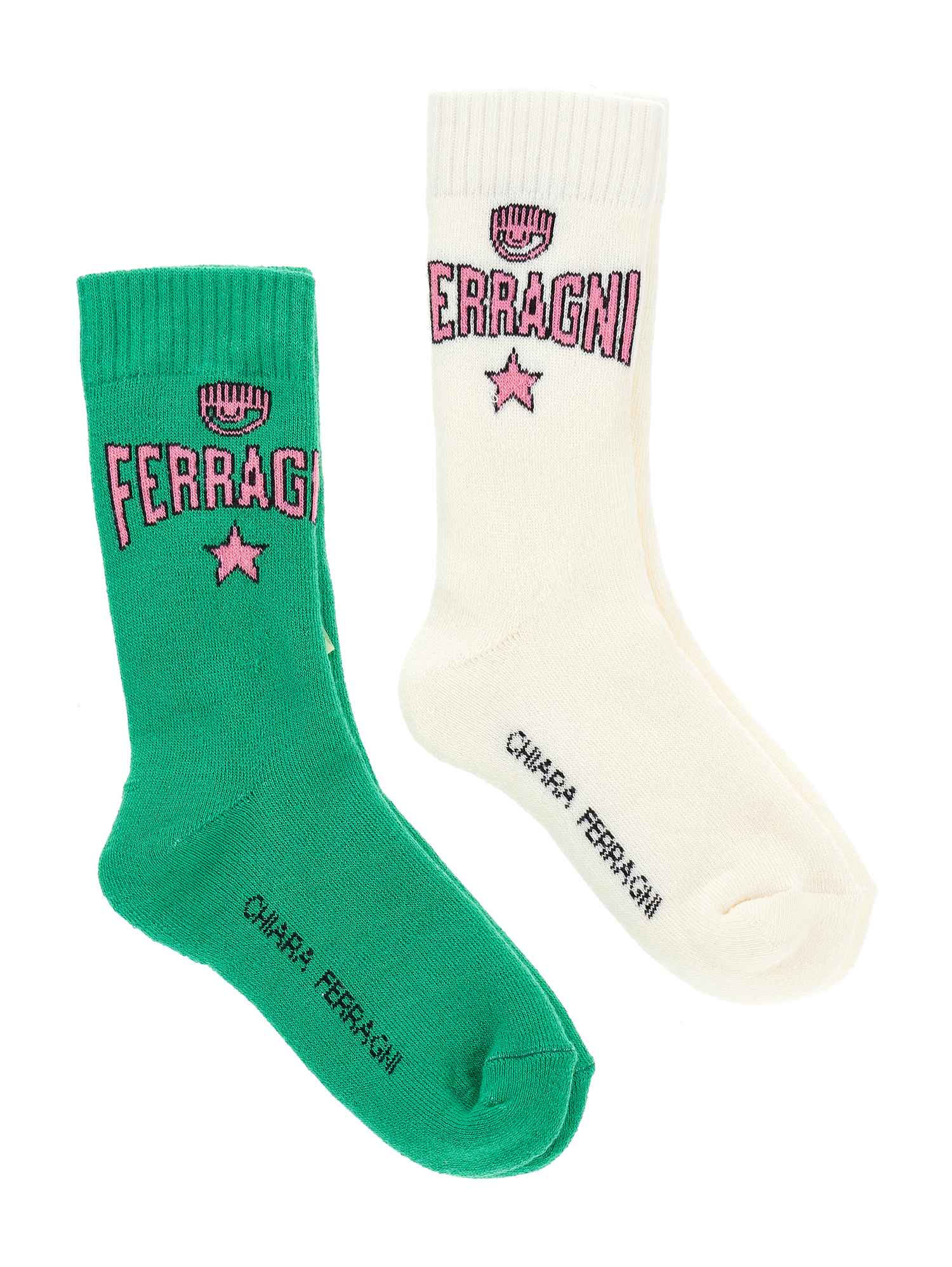 Shop Chiara Ferragni Cf Ferragni Stretch Socks Set In Bright Green + Gardenia
