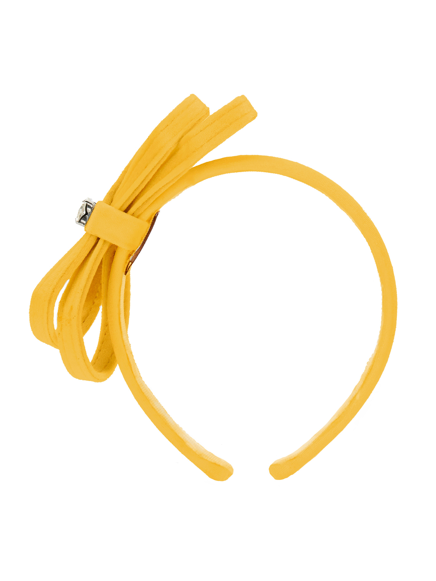 Monnalisa Velvet Headband With Bow In Light Yellow