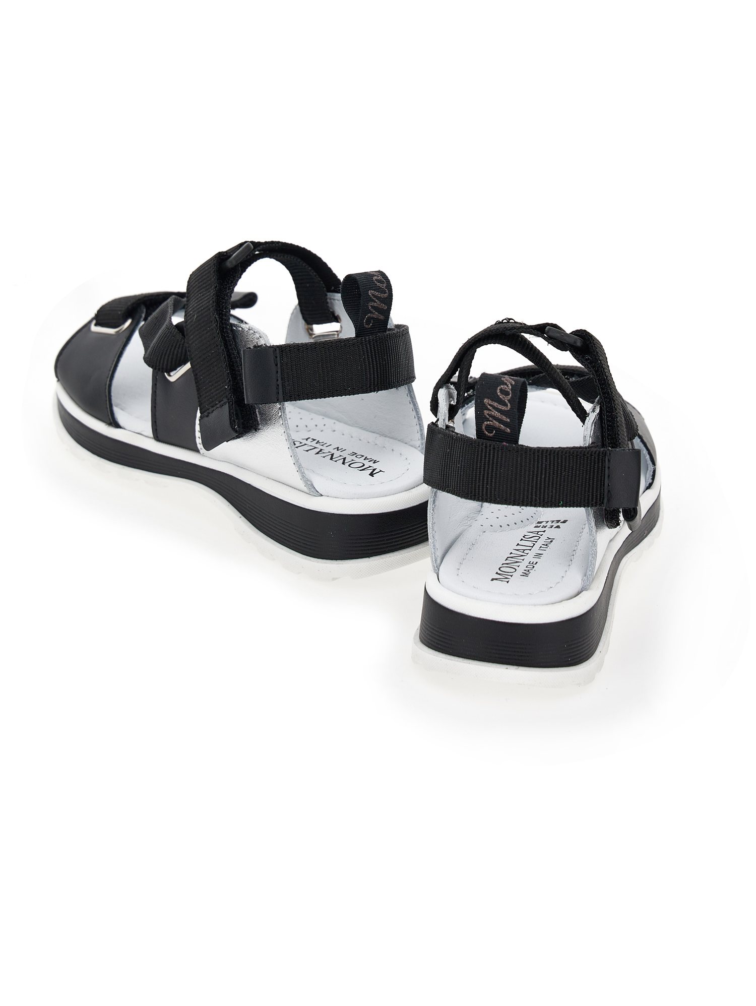 Monnalisa Nappa And Calfskin Sandals In Black