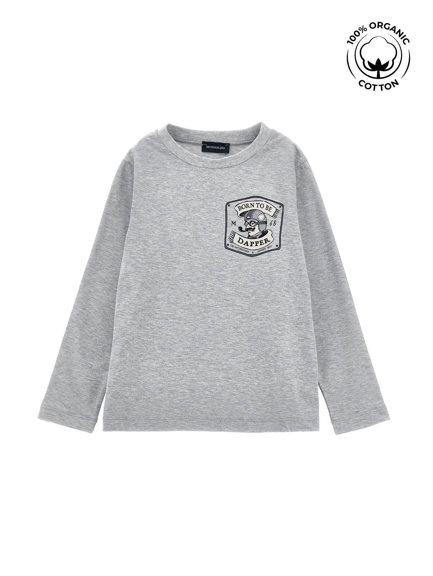 Monnalisa Dapper Print Organic Cotton T-shirt In Grey