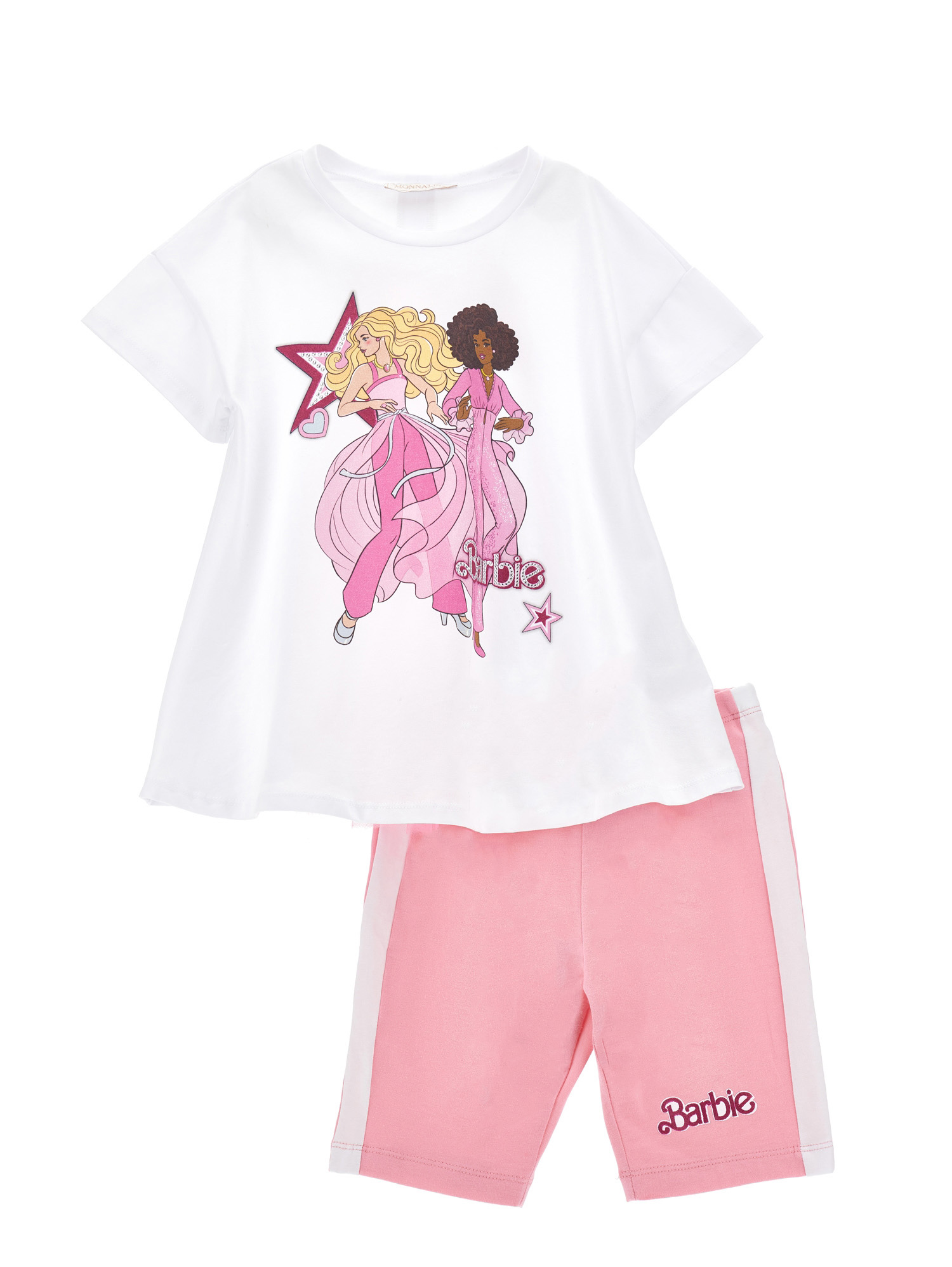 Shop Monnalisa Barbie Maxi T-shirt And Cycling Shorts Set In White + Fuchsia