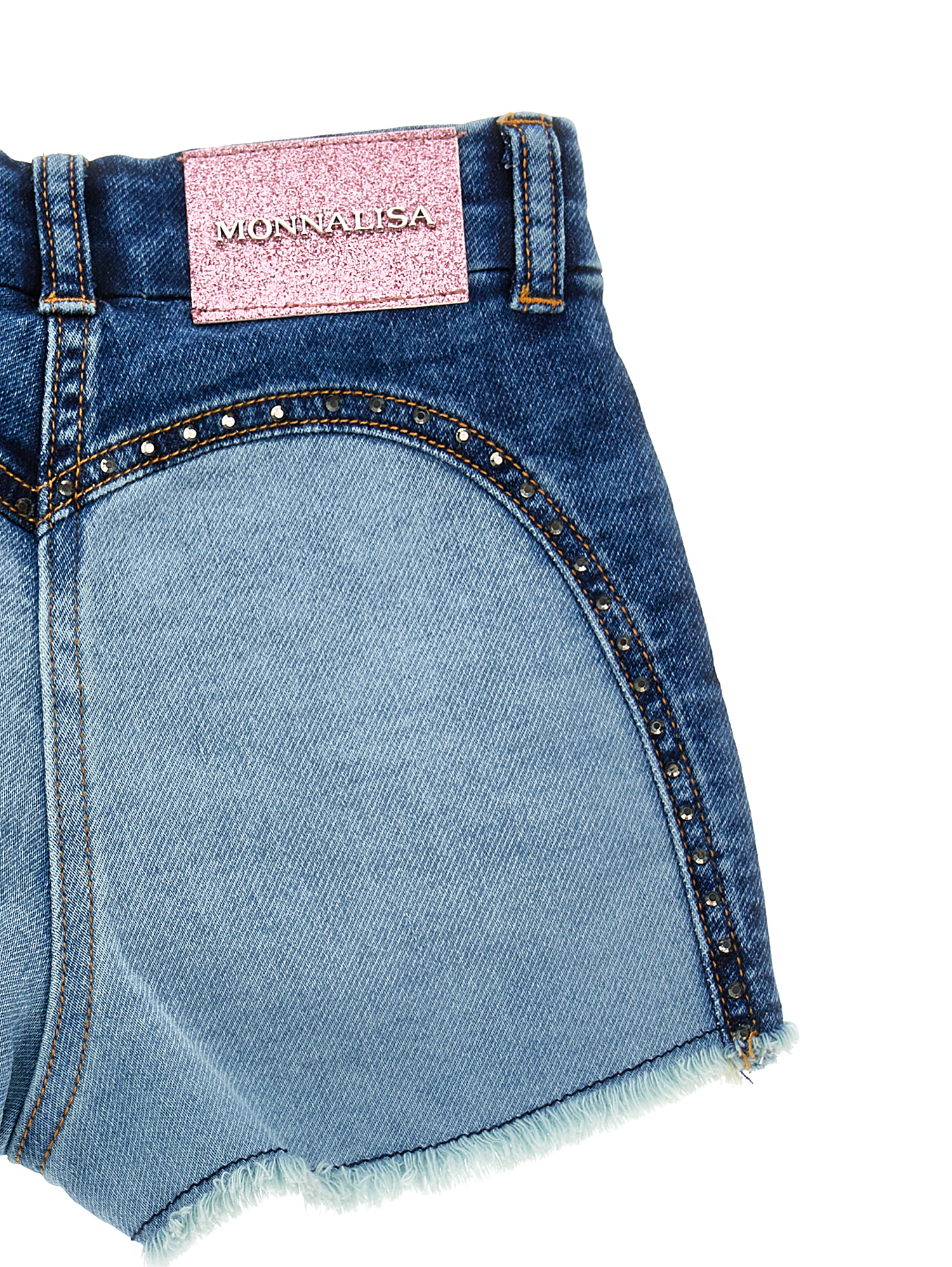 Monnalisa Floral-embroidered Denim Shorts In Blustone + Stonebleach