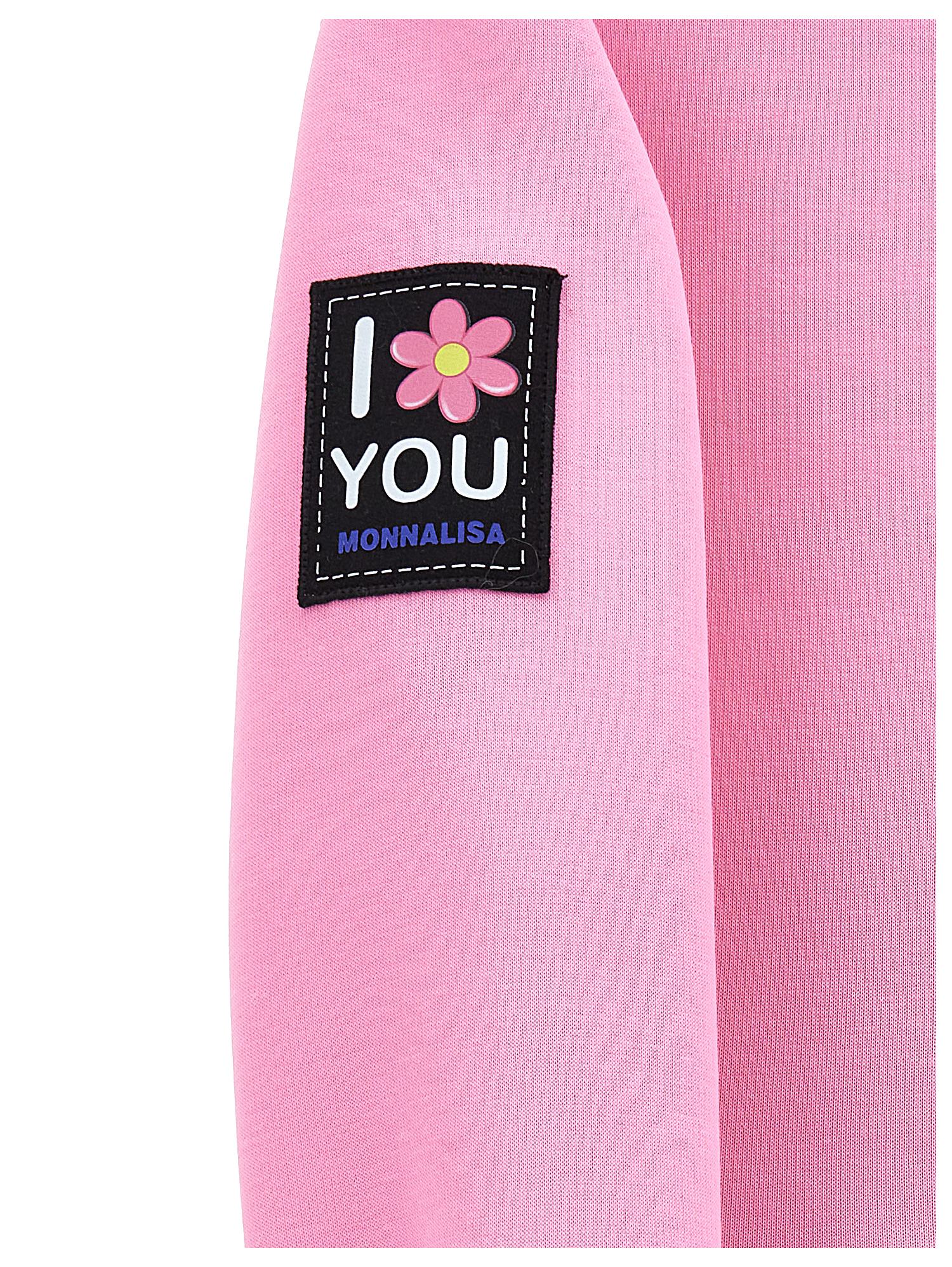 Monnalisa Sweatshirt Dress With Maxi Flowers In Bright Peach Pink