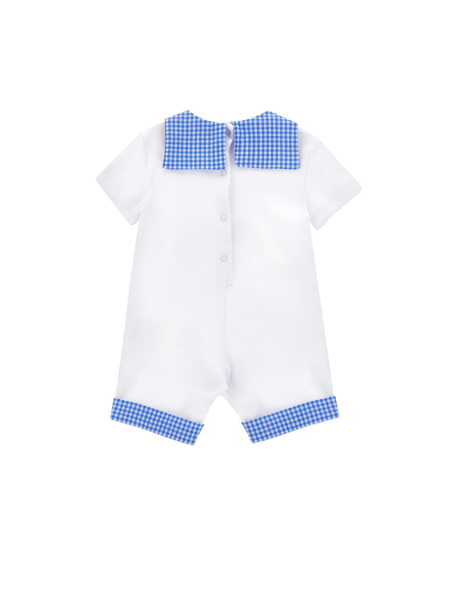 Monnalisa Romper With Detachable Collar In White + Blue