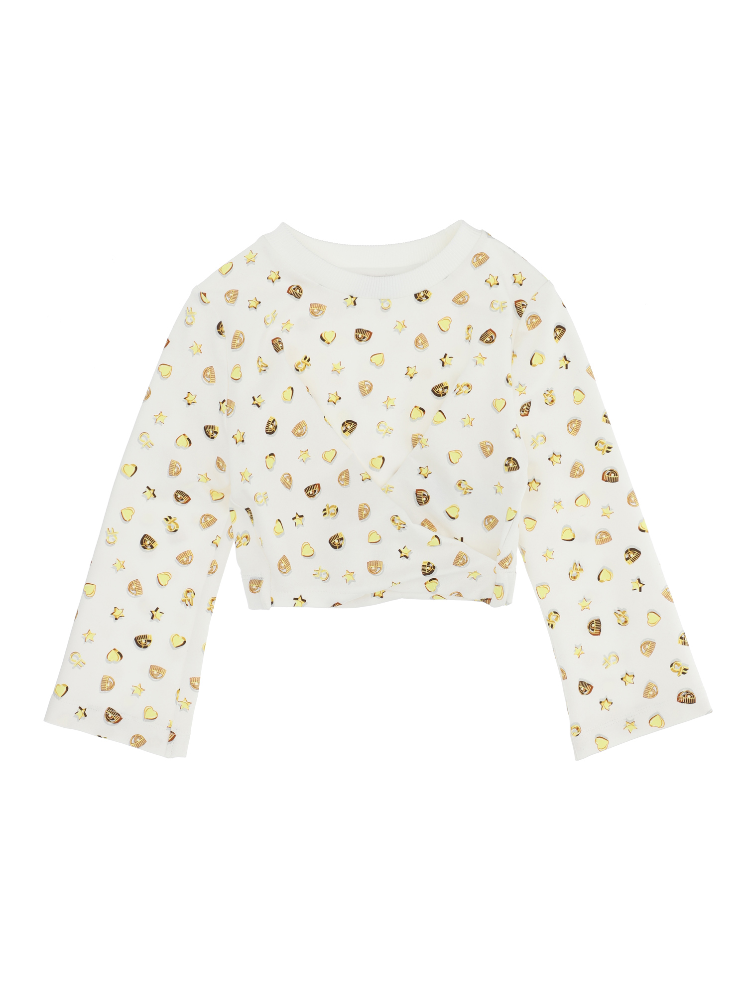 Chiara Ferragni Cf Gold Criss-cross Cropped Sweatshirt In Cream + Gold
