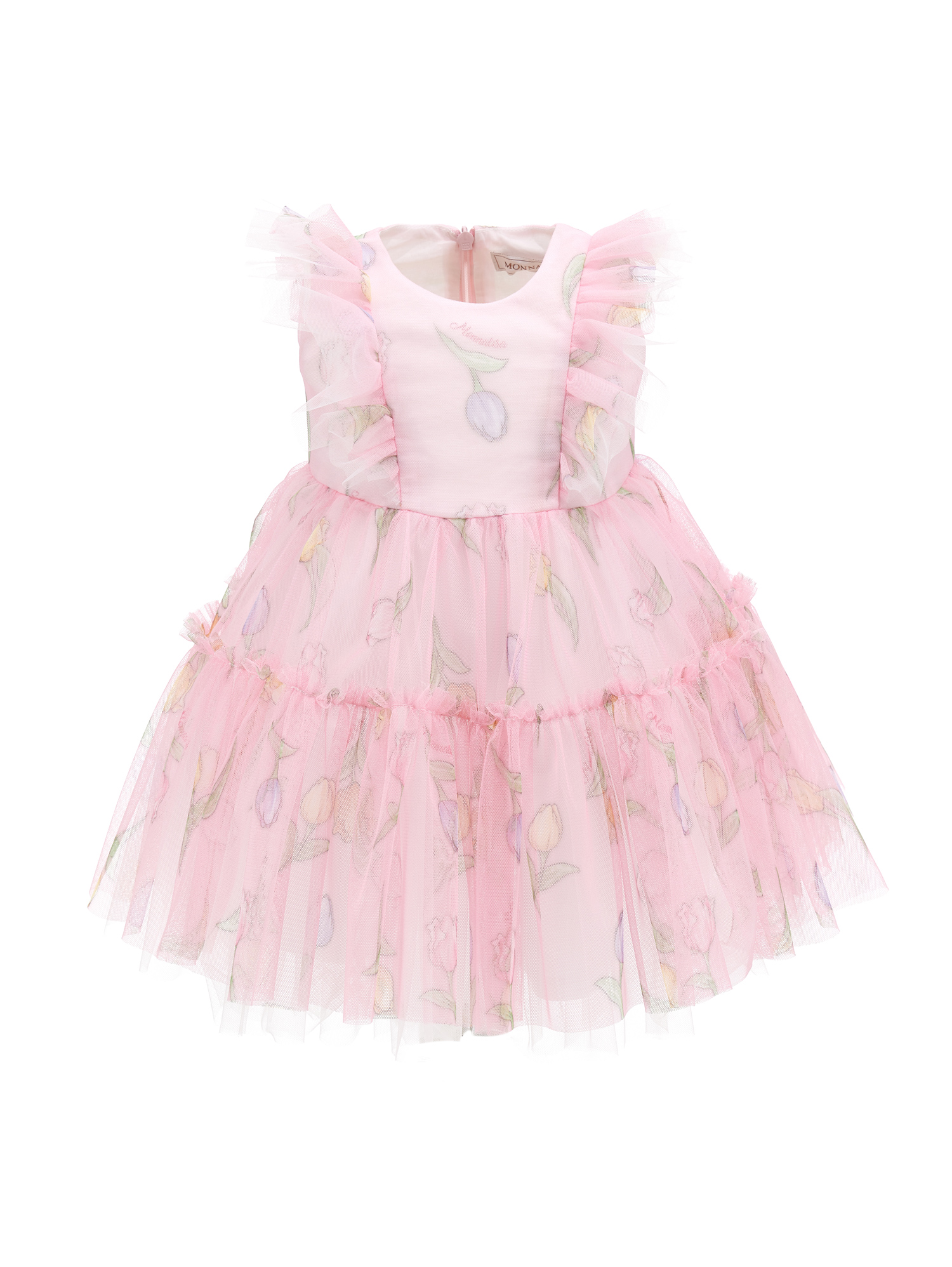 Monnalisa Kids'   Tulle Dress With Tulip Print In Rosa Fairy Tale