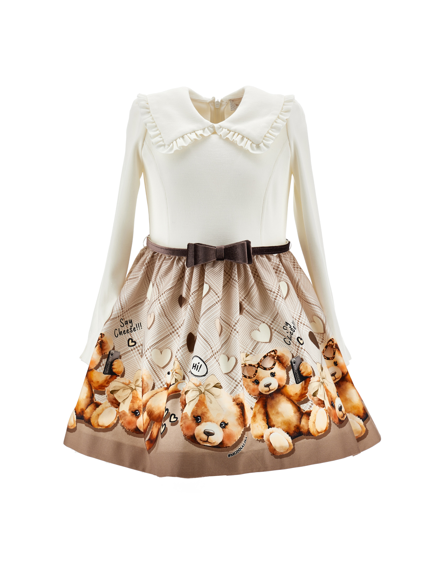 Monnalisa Kids'   Teddy Bear Dress With Collar In Brown