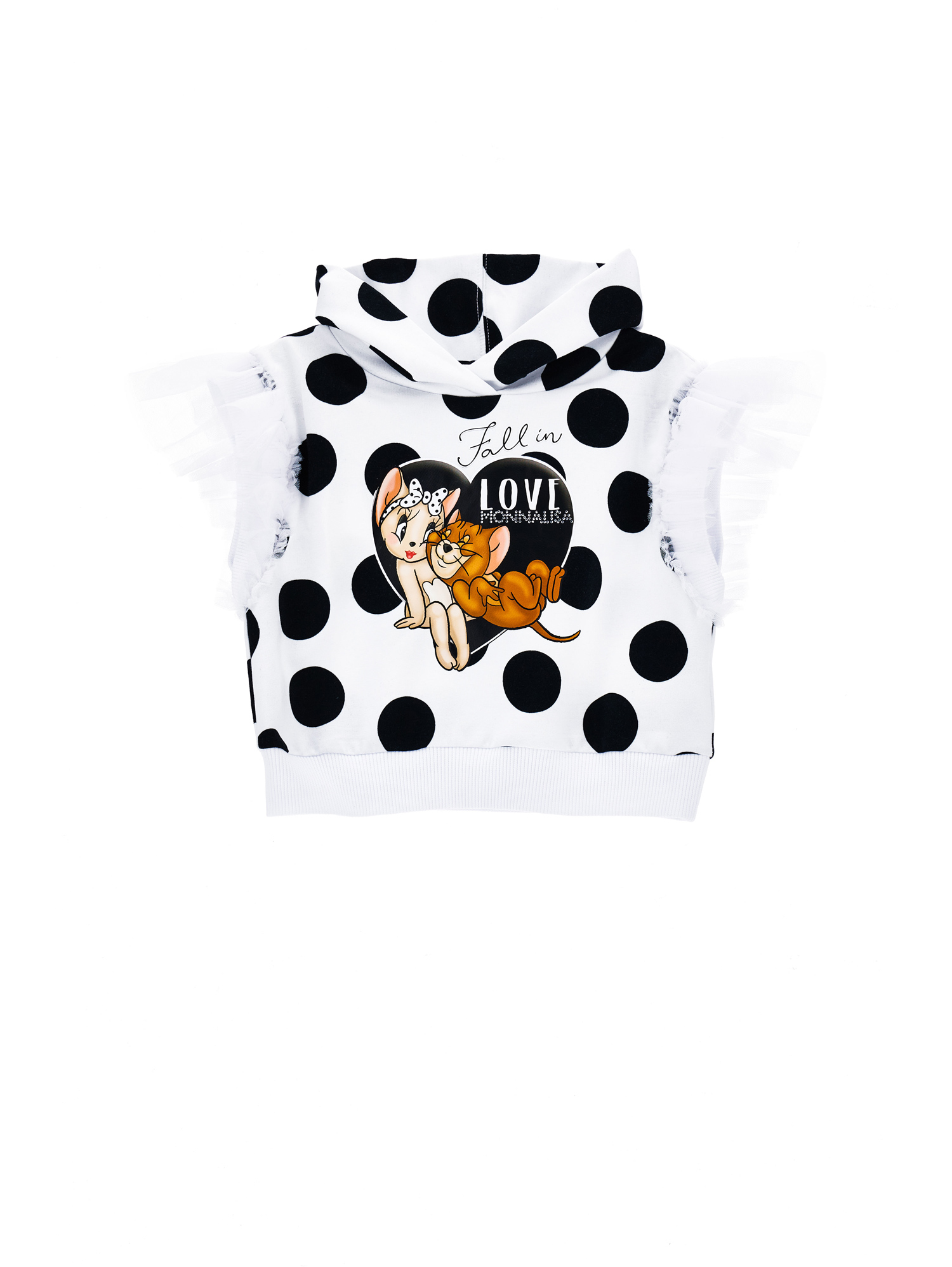 Monnalisa Babies'   Sleeveless Jerry Sweatshirt In White + Black