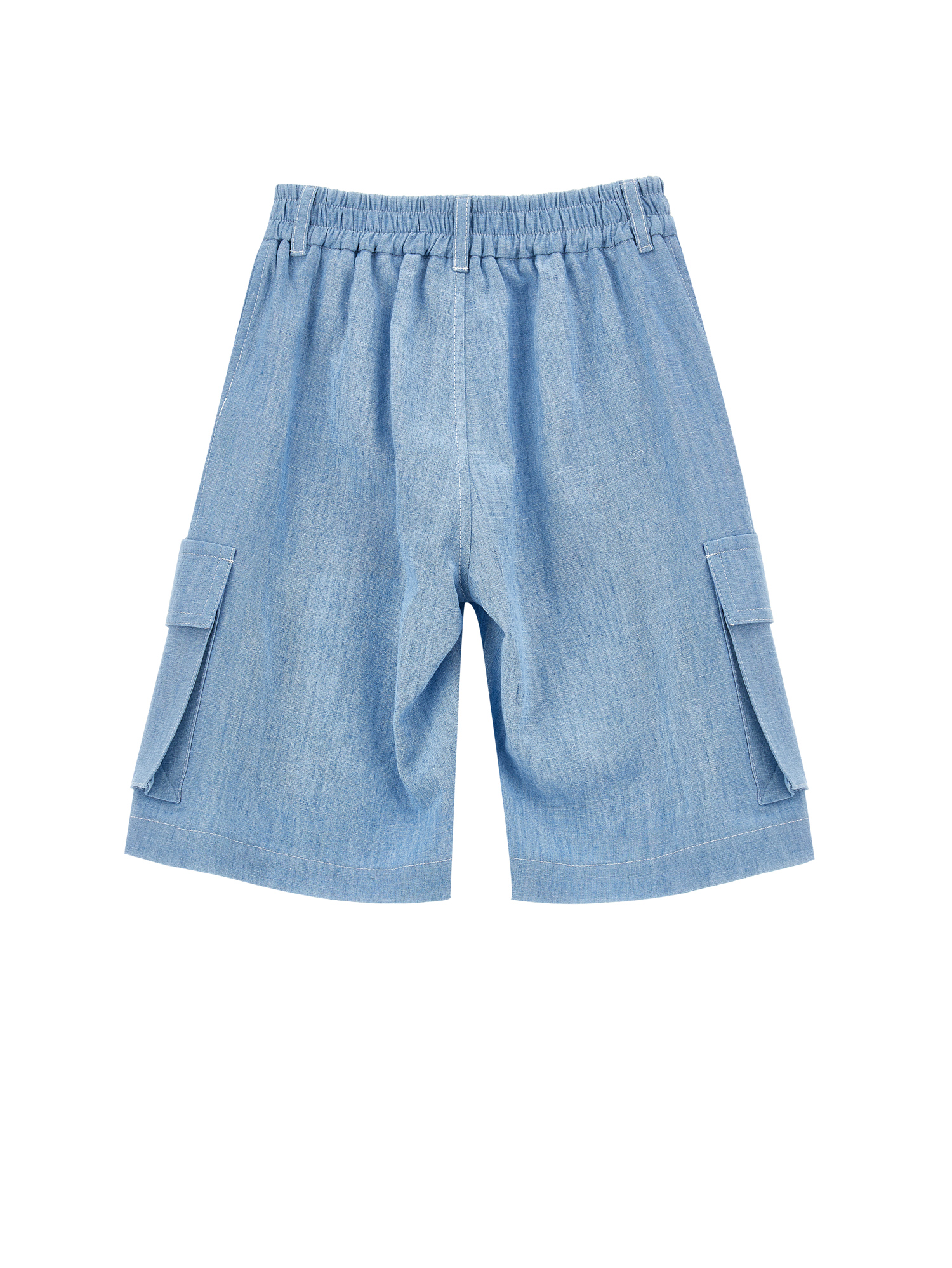 Monnalisa Chambray Cargo Bermuda Shorts In Vintage Blue