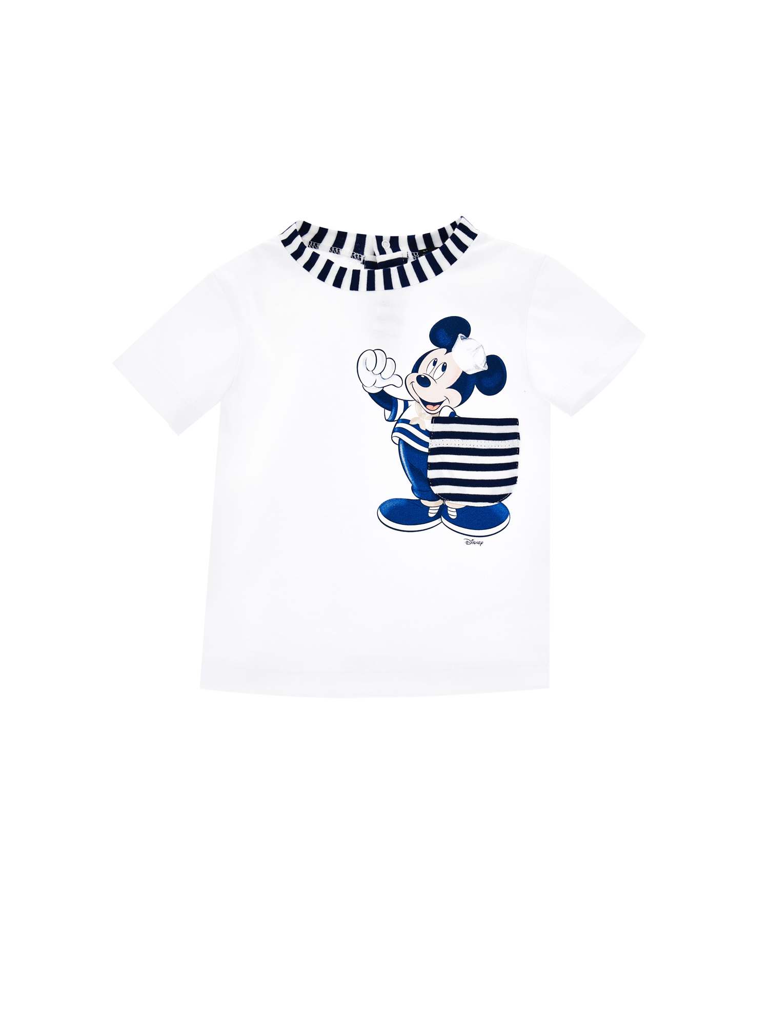 Monnalisa Mickey T-shirt With Striped Pocket In White