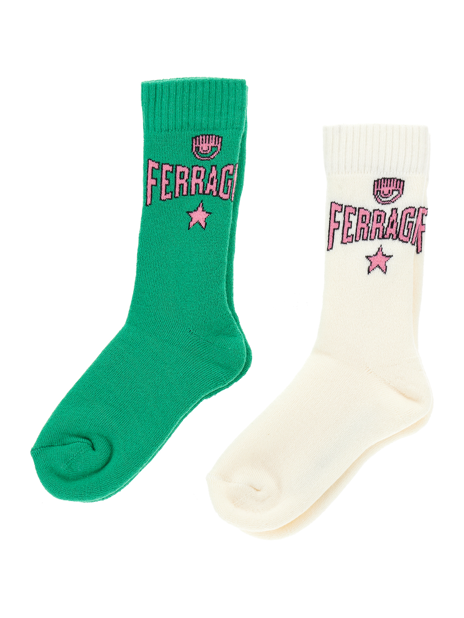 Chiara Ferragni Kids'   Cf Ferragni Stretch Socks Set In Bright Green + Gardenia