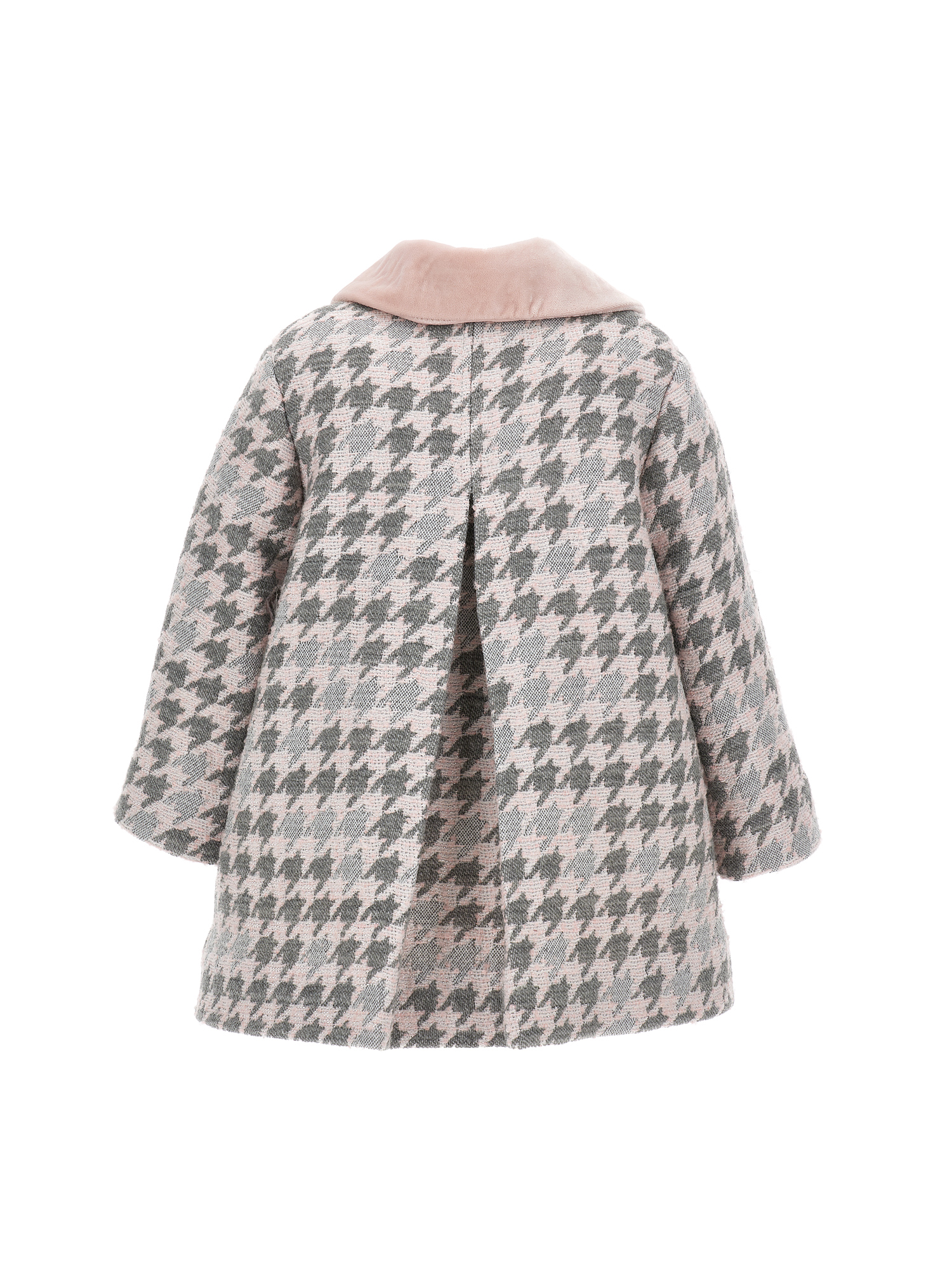 Monnalisa Houndstooth Coat In Antique Rose + Cream