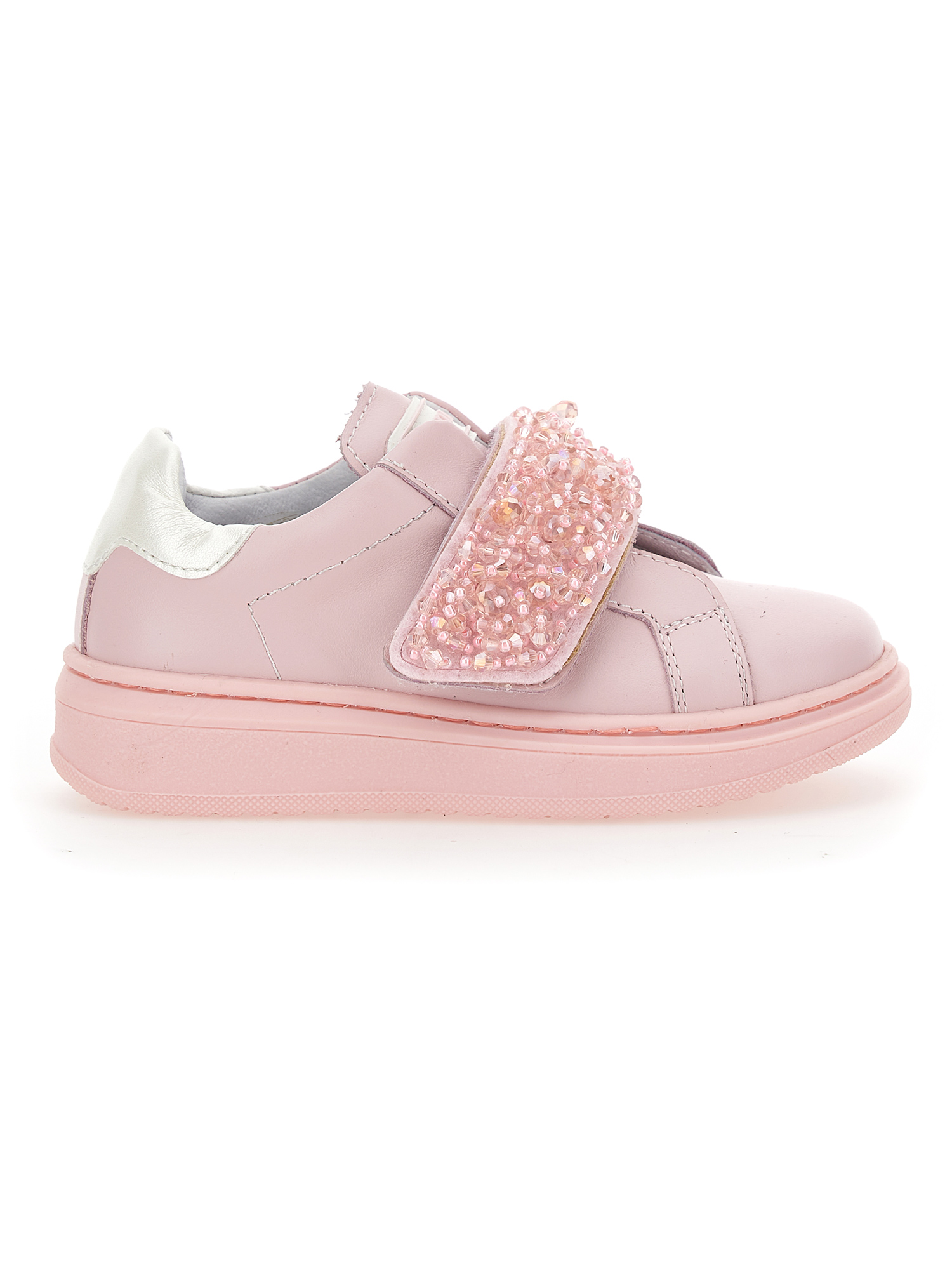 Monnalisa Leather Sneakers With Dégradé Rhinestones In Rosa Fairy Tale