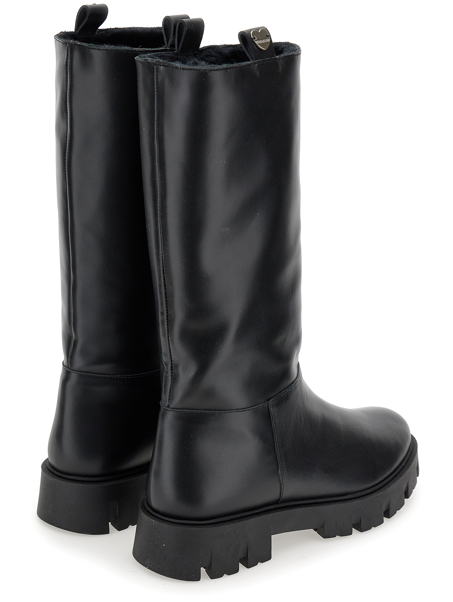 Shop Monnalisa Sheepskin Lining Leather Boots In Black