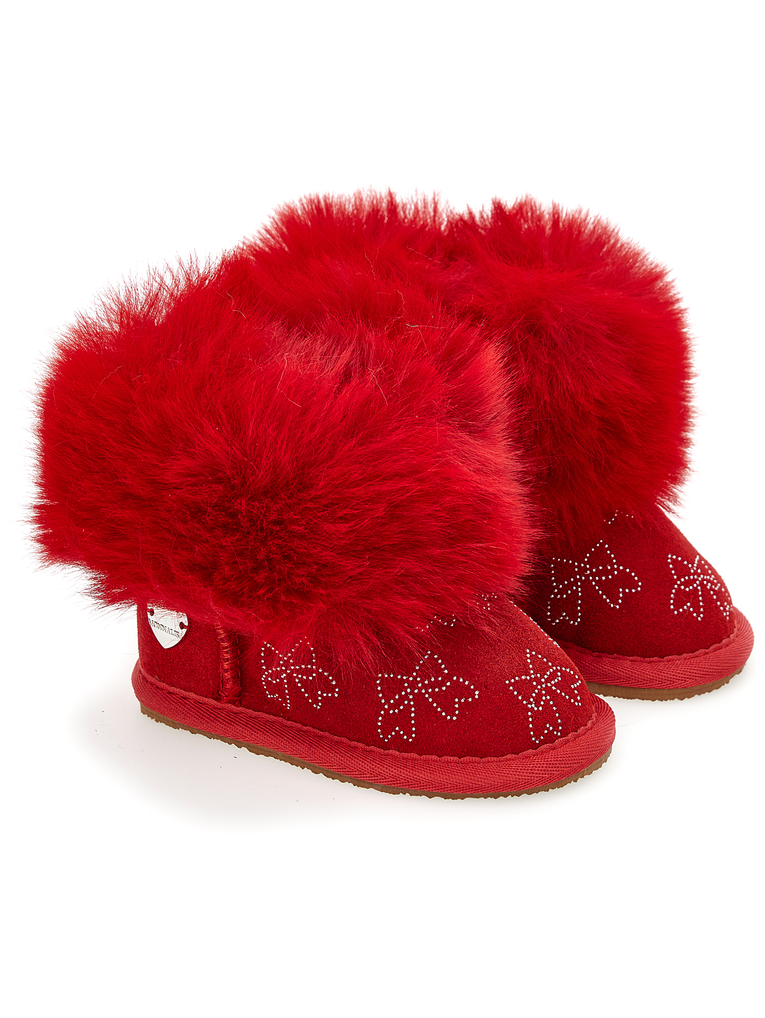 Monnalisa Crust Leather Boots With Rhinestone Bows In Ruby Red