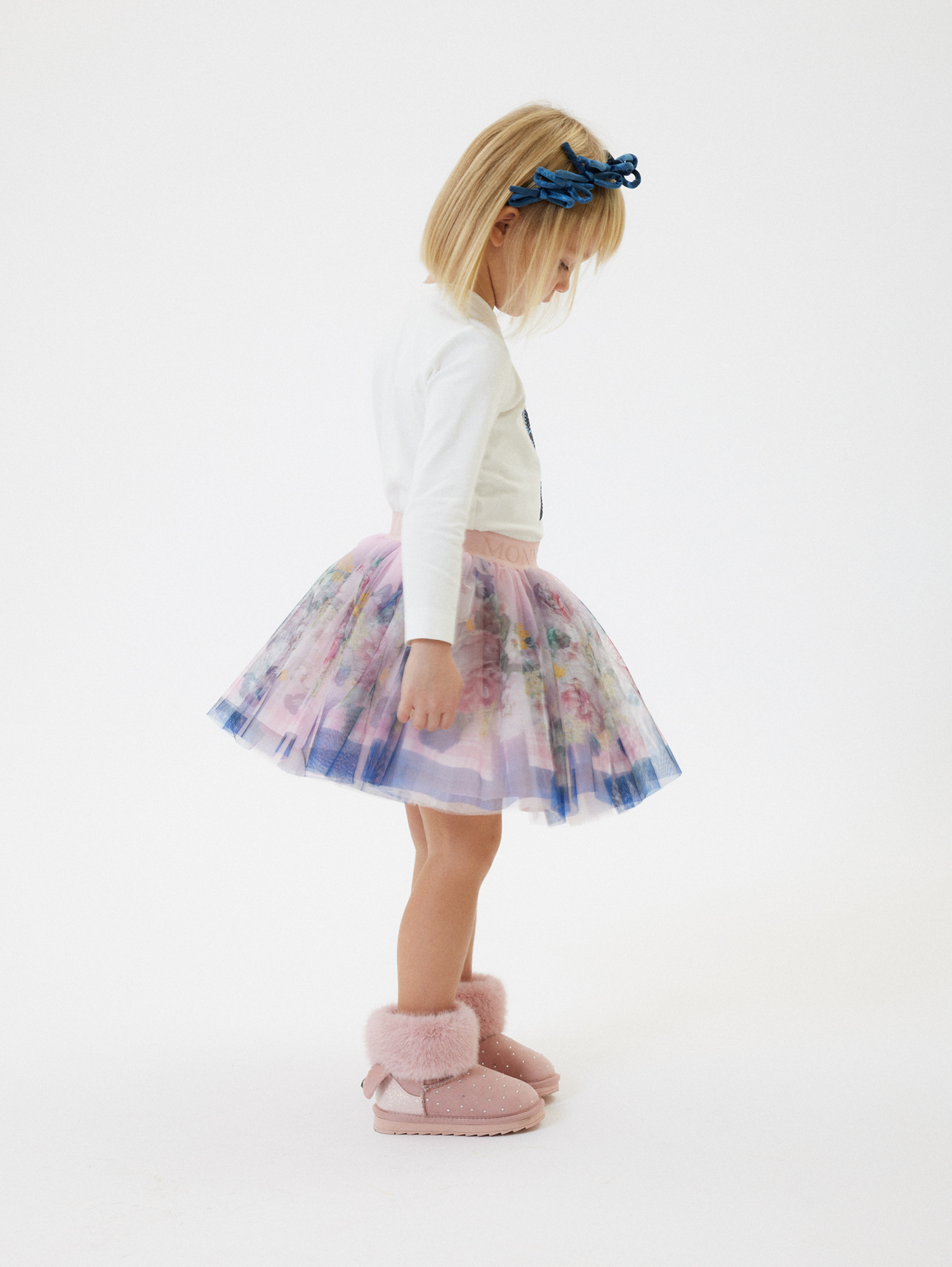 Monnalisa Baroque Rose Tulle Skirt In Cyclamen + Multicolor