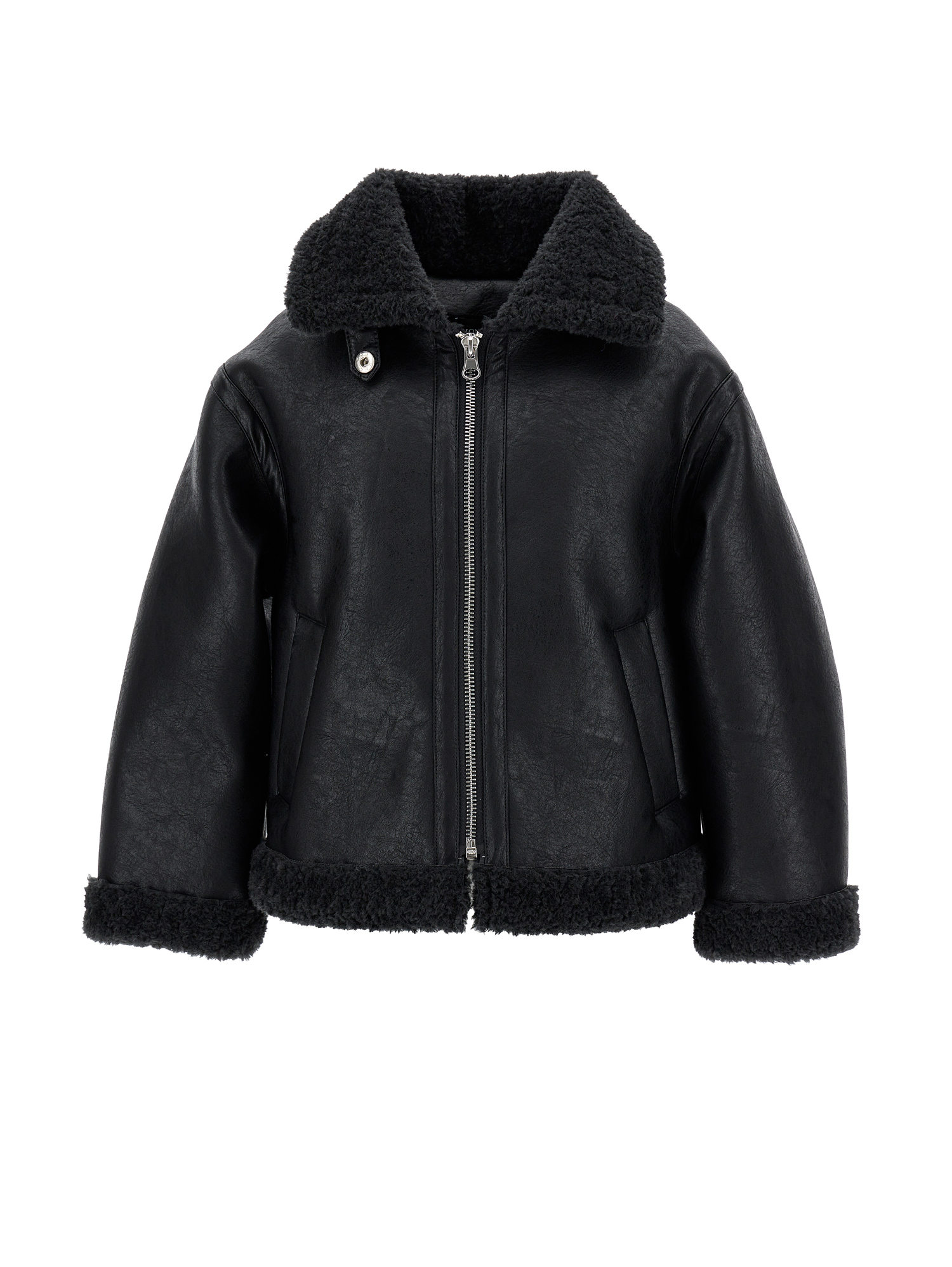 Monnalisa Plush Aviator Jacket In Black