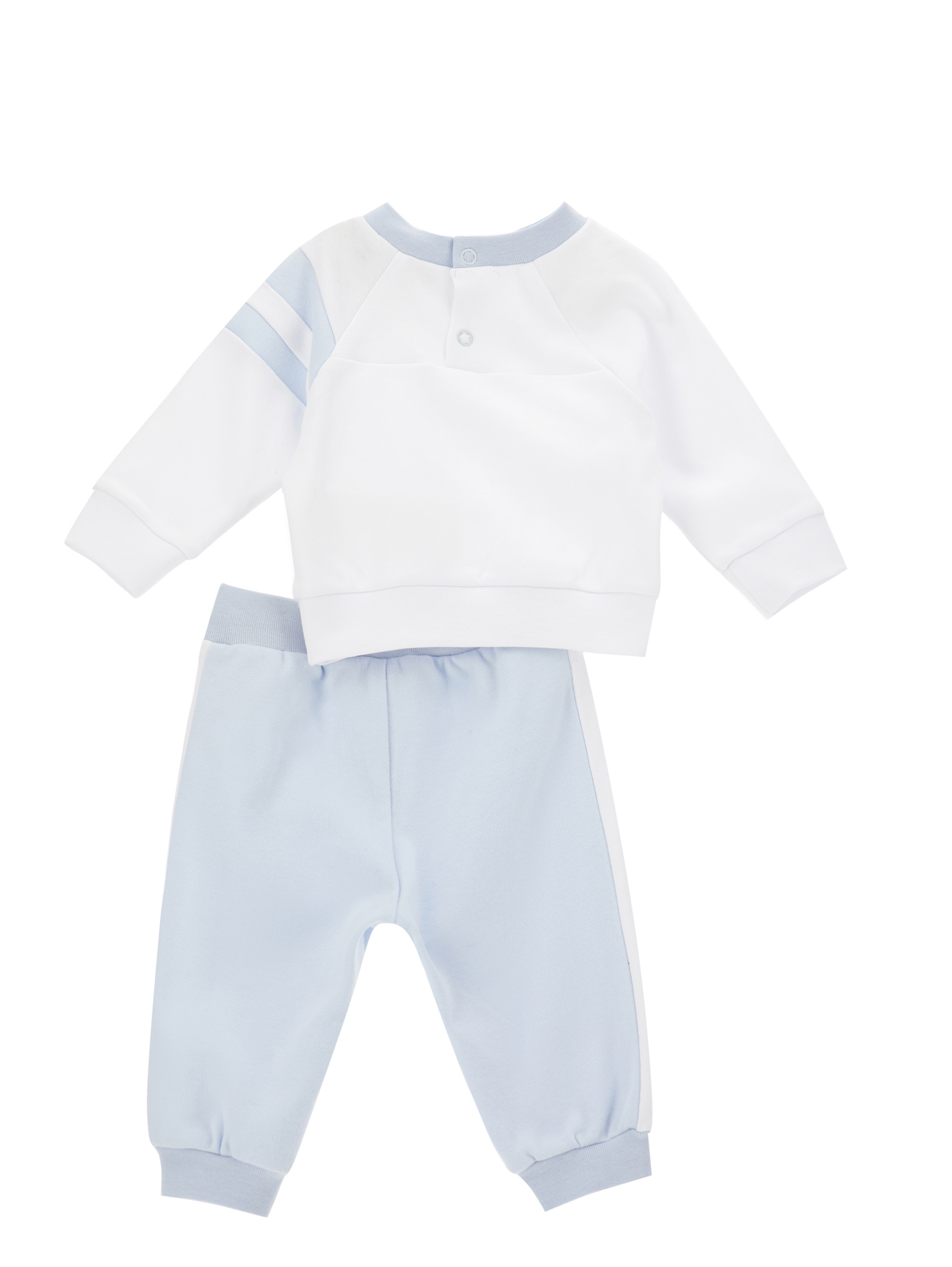 Monnalisa Newborn Two-piece Set In Cream White + Sky Blue