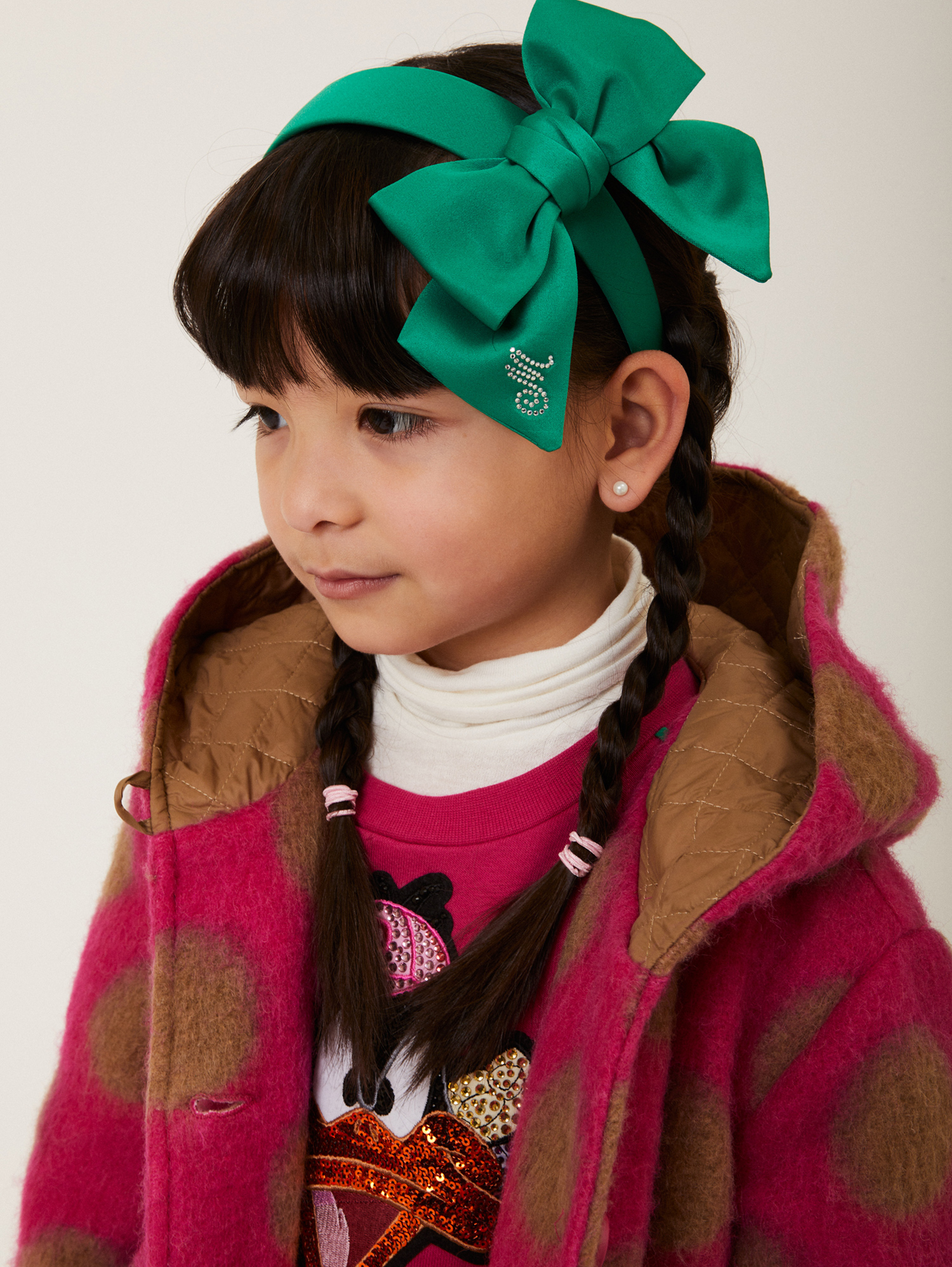 Monnalisa Polka Dot Boiled Wool Coat In Fuchsia + Ecrù