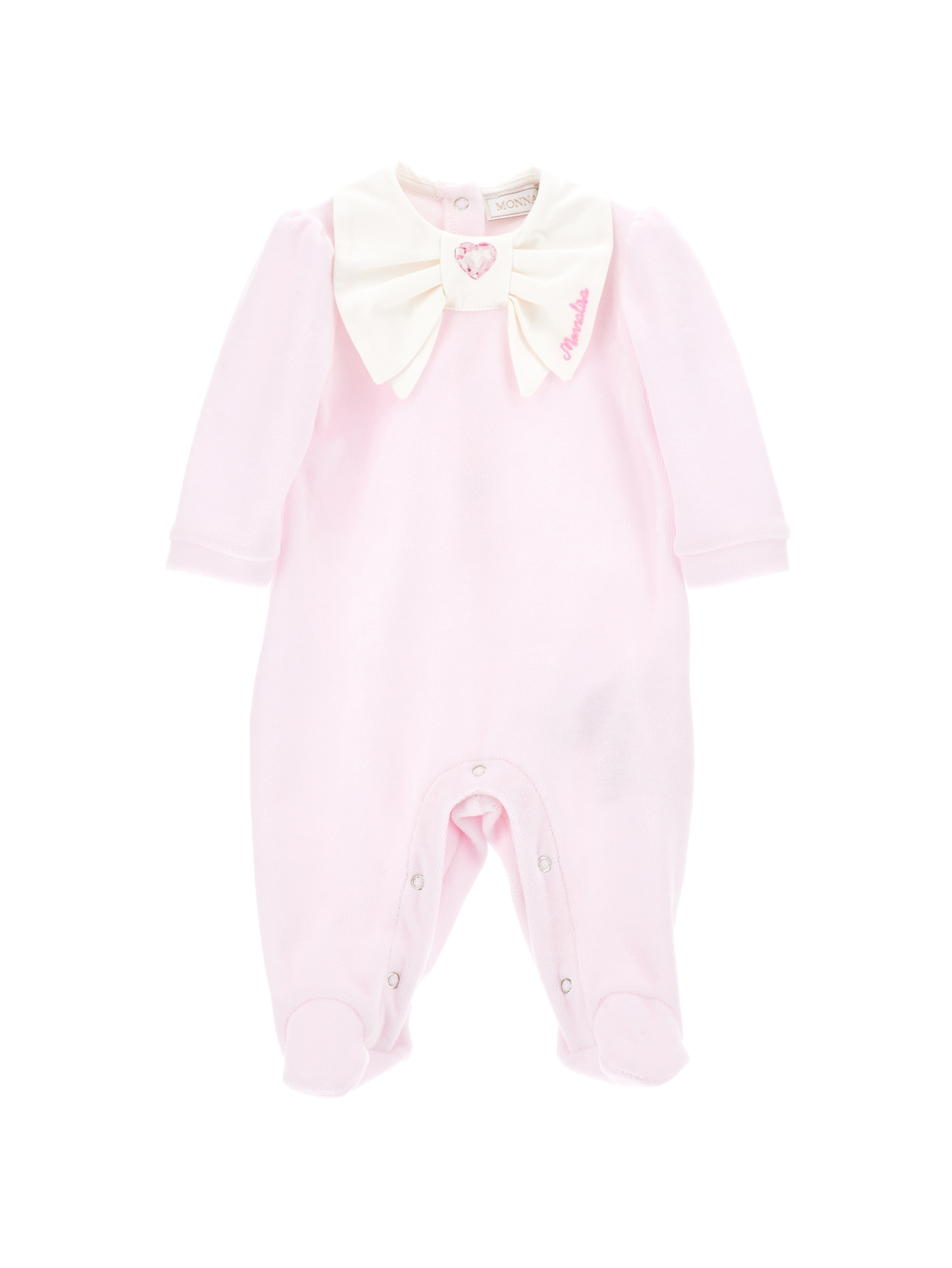 Monnalisa Babies'   Chenille Playsuit With Double Collar In Dusty Pink Rose