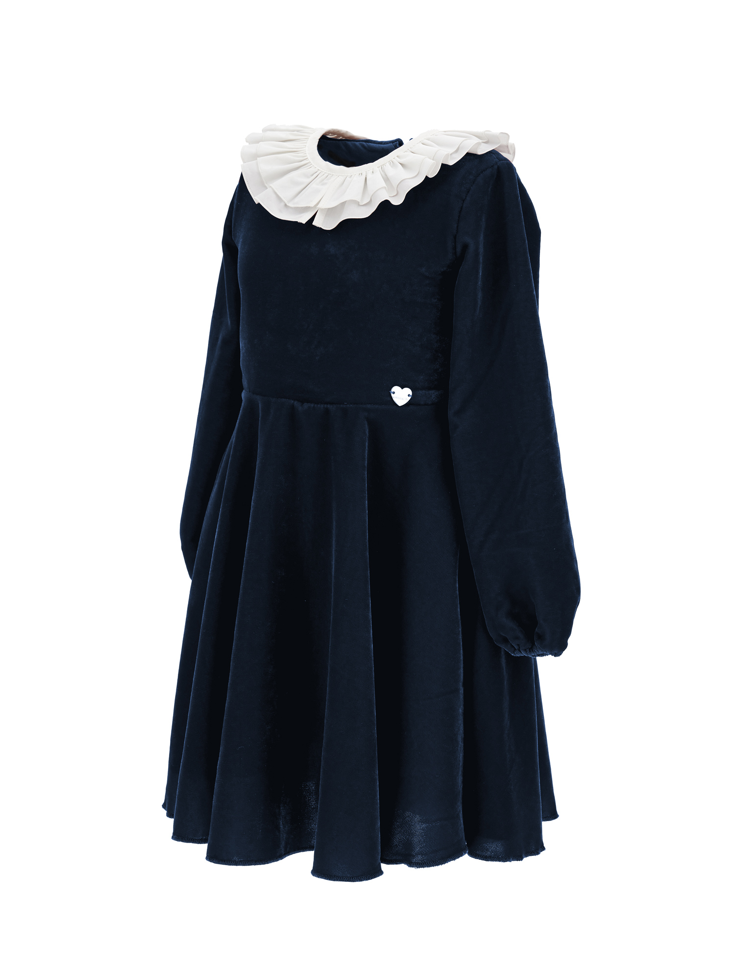 Monnalisa Smooth Velvet Godet Dress In Navy Blue