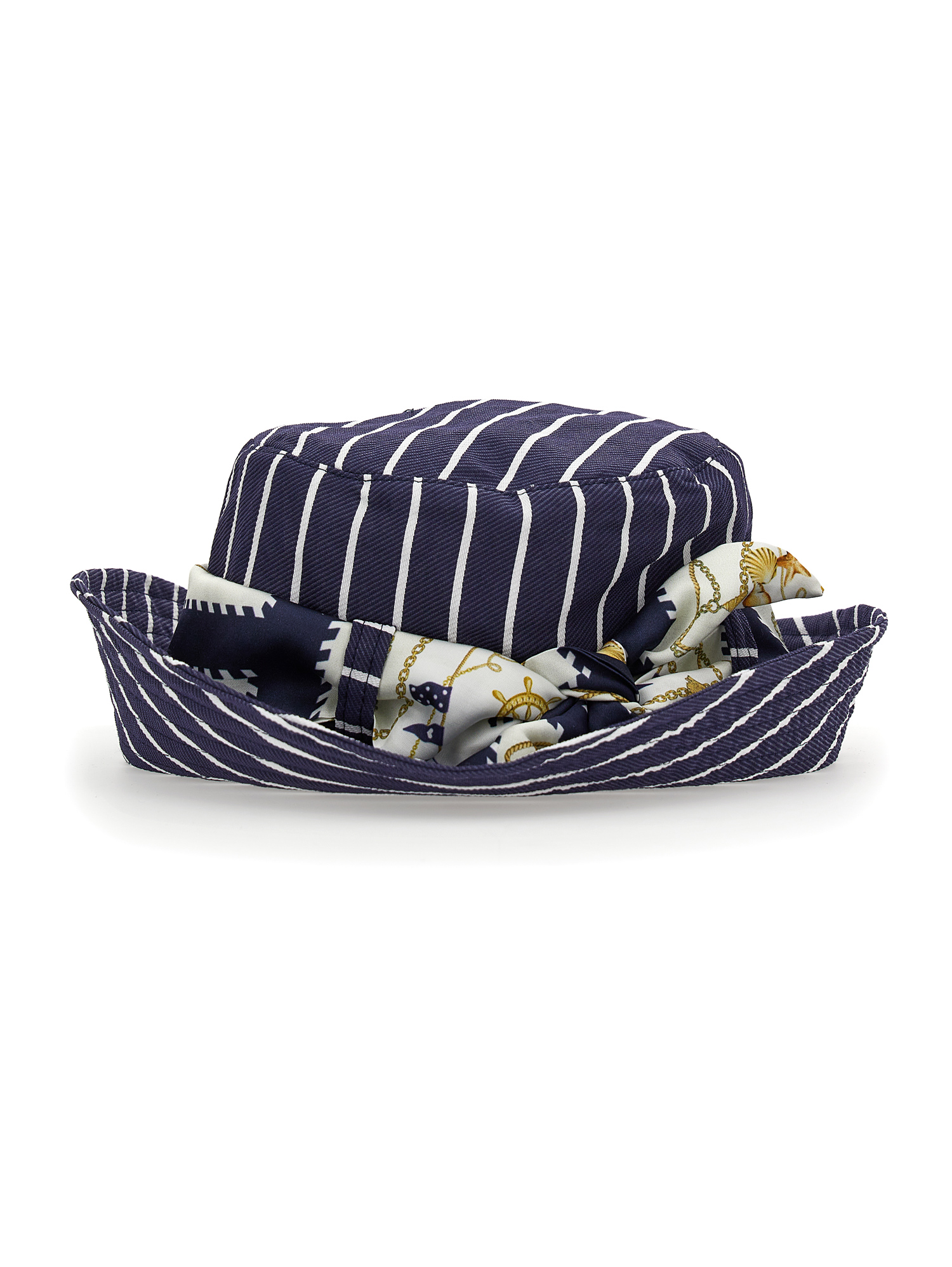 Shop Monnalisa Alternate Stripe Hat In Blue + White