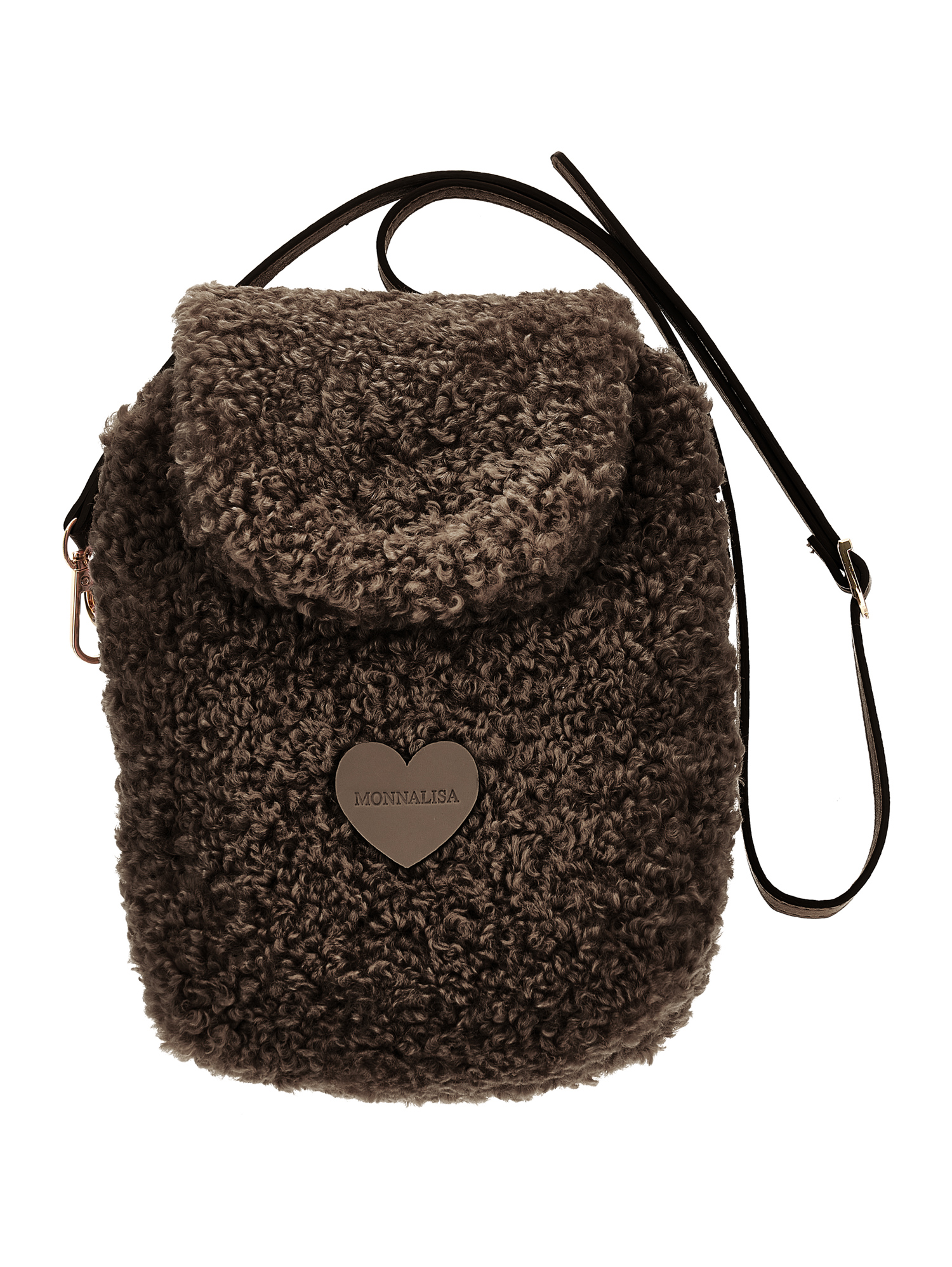Monnalisa Plush Shoulder Bag In Dark Brown