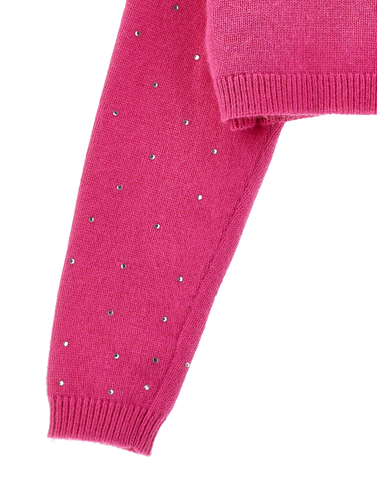 Monnalisa Cropped All-over Rhinestone Cardigan In Fuchsia