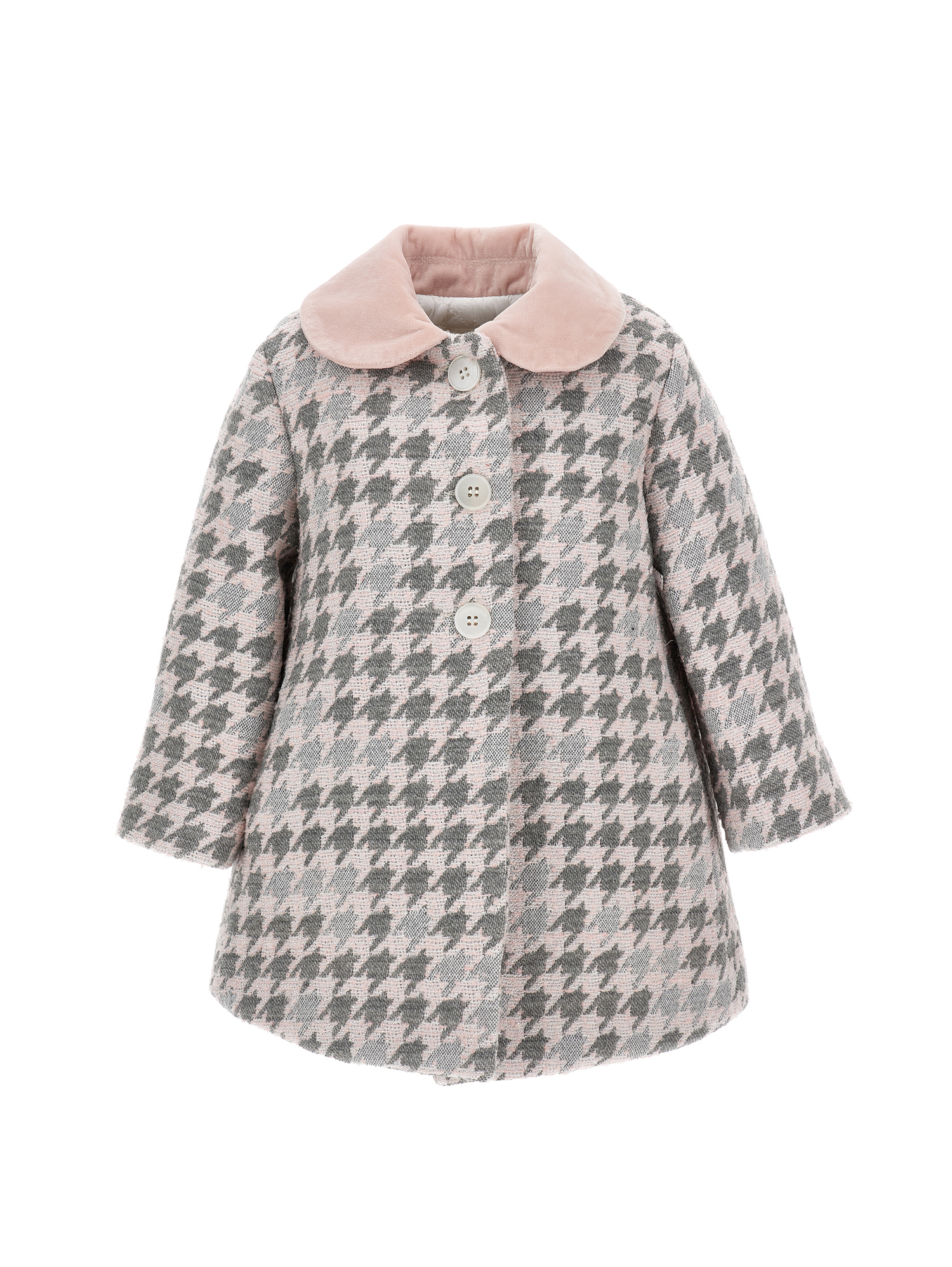 Monnalisa Kids'   Houndstooth Coat In Antique Rose + Cream