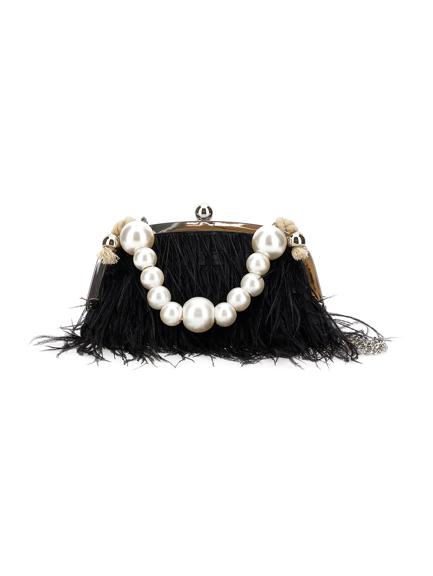 Monnalisa Feather Bag With Faux Pearl Handle In Black