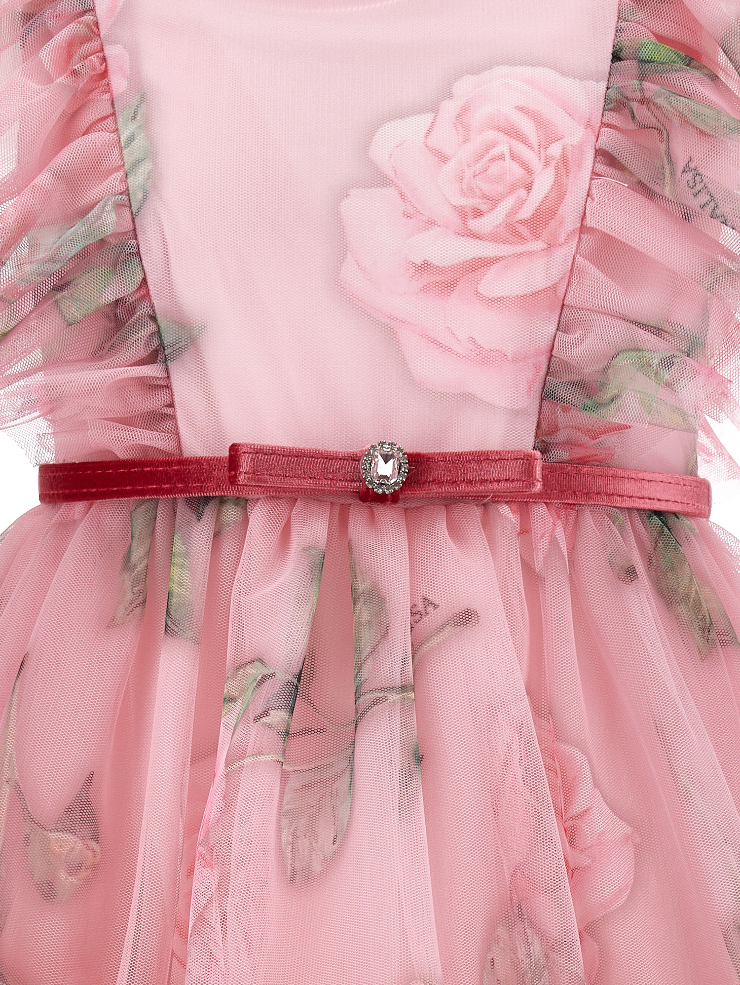 Monnalisa Tulle Dress With Flowers In Pink