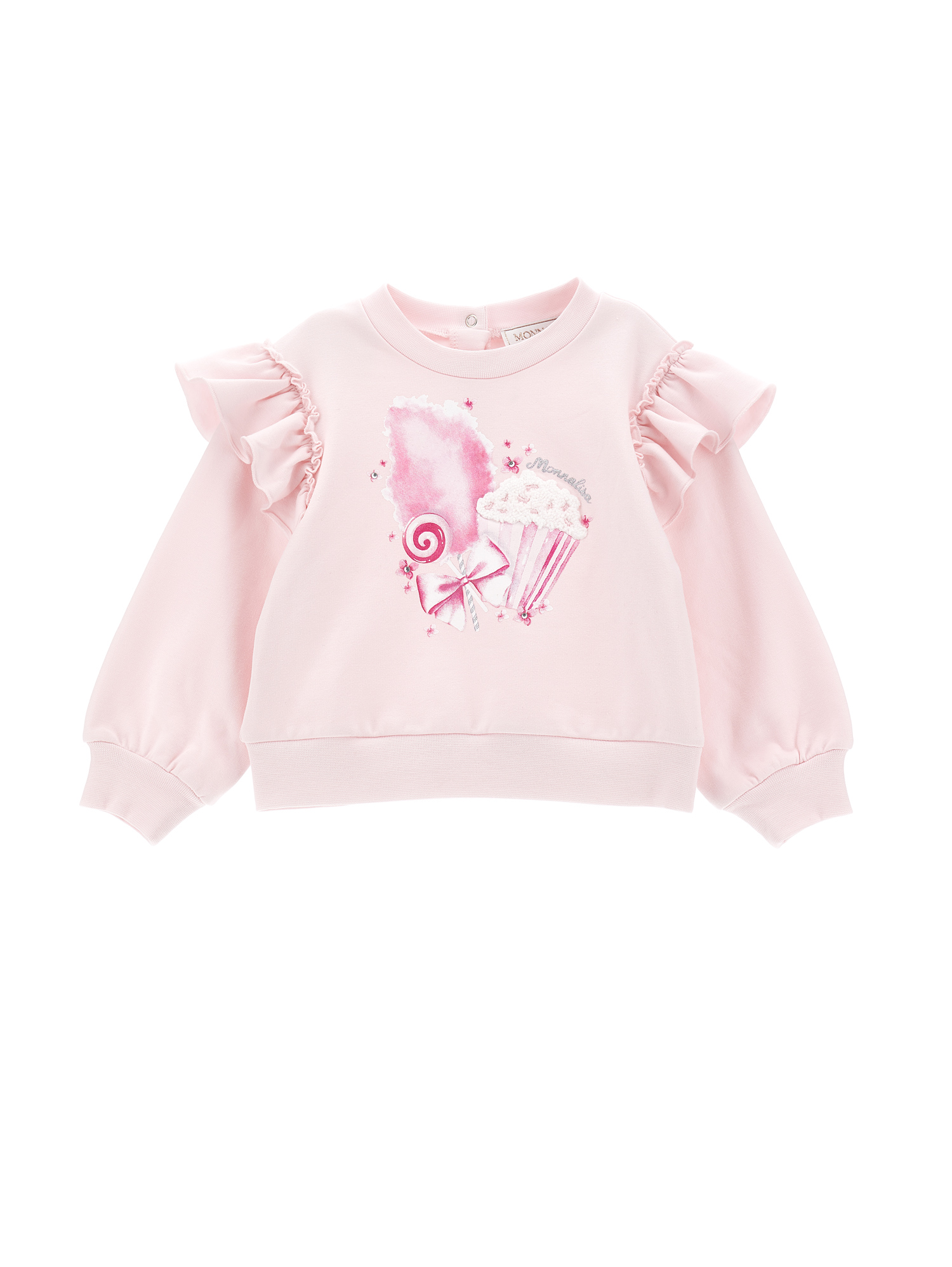 Monnalisa Printed Cotton Sweatshirt & Sweatpants In Rosa Fairy Tale