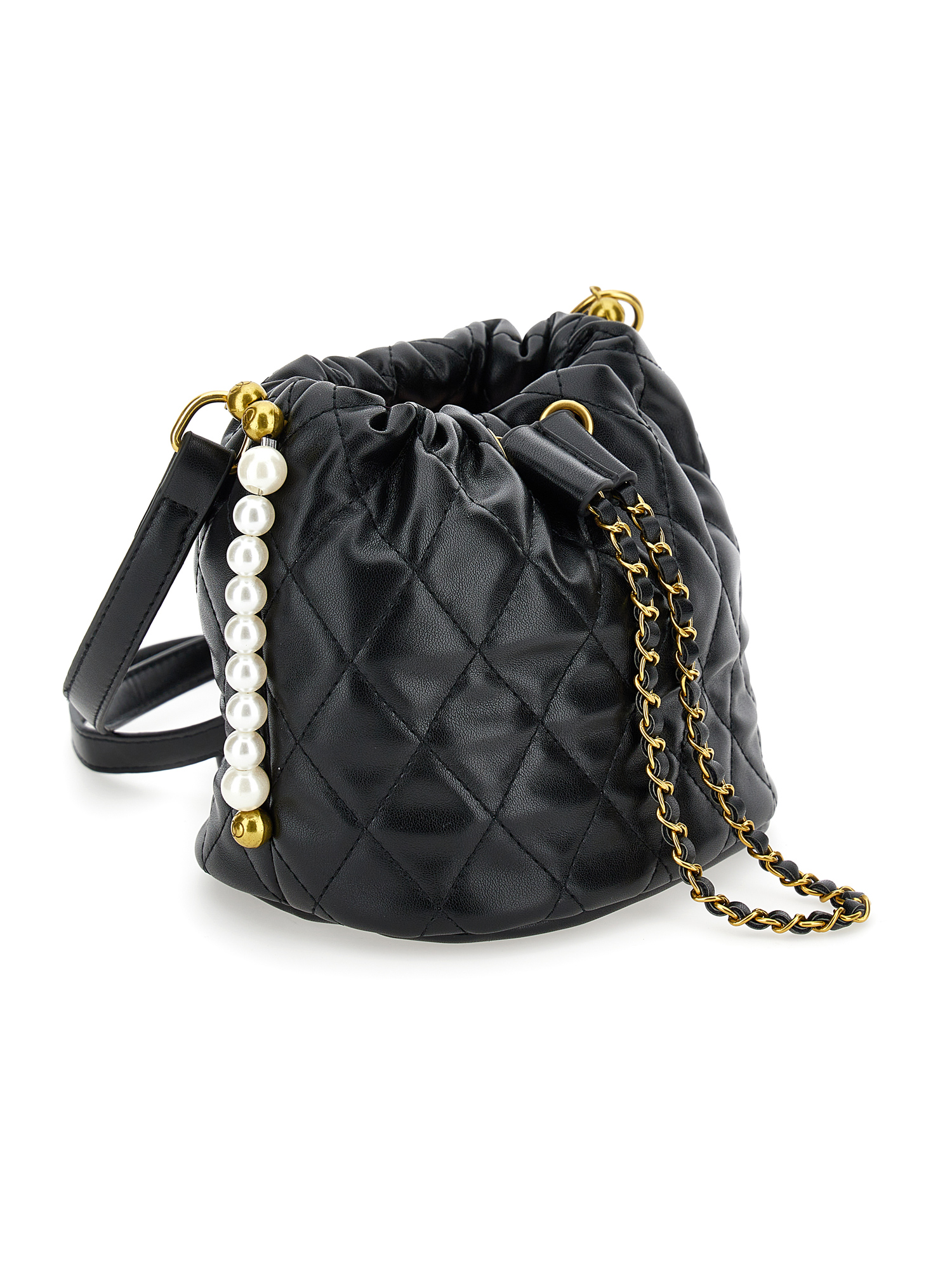 Shop Monnalisa Coated Fabric Bucket Bag In Black