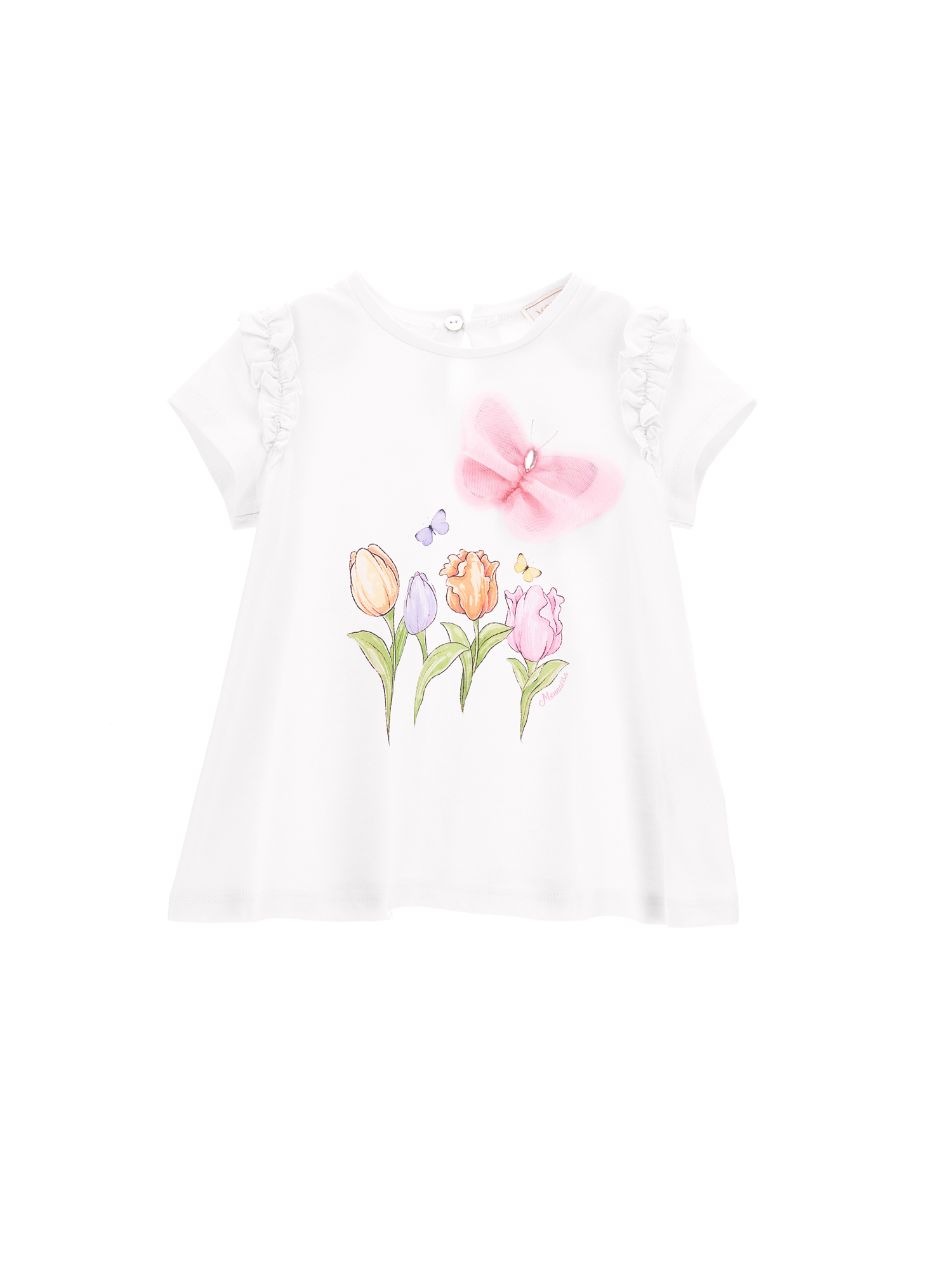Monnalisa Tulip Print Cotton Maxi T-shirt In White