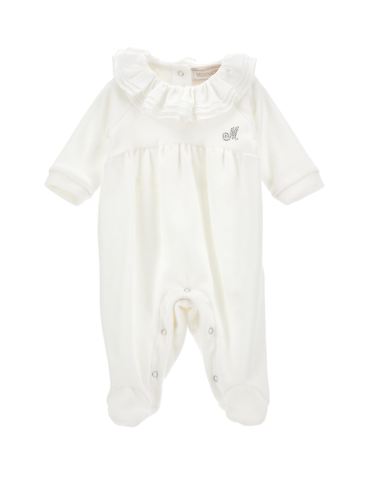 Shop Monnalisa Chenille Playsuit With Muslin Collar In Cream