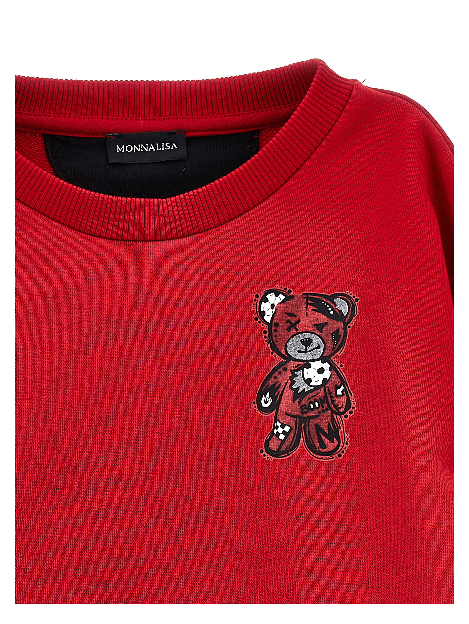 Monnalisa Sweatshirt With Teddy Bear In Ruby Red