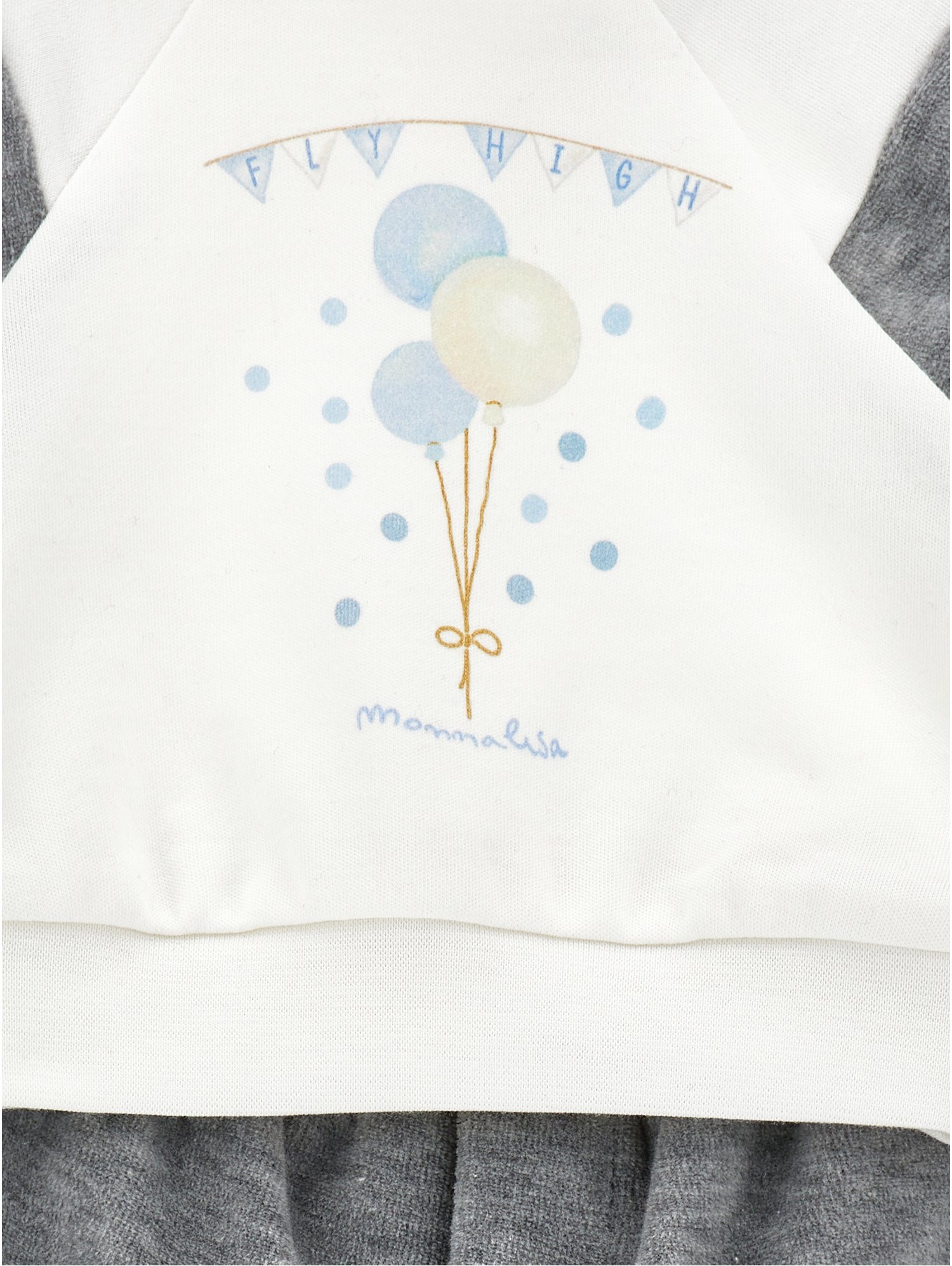 Monnalisa Two-piece Cotton Chenille Set In Cream + Grey